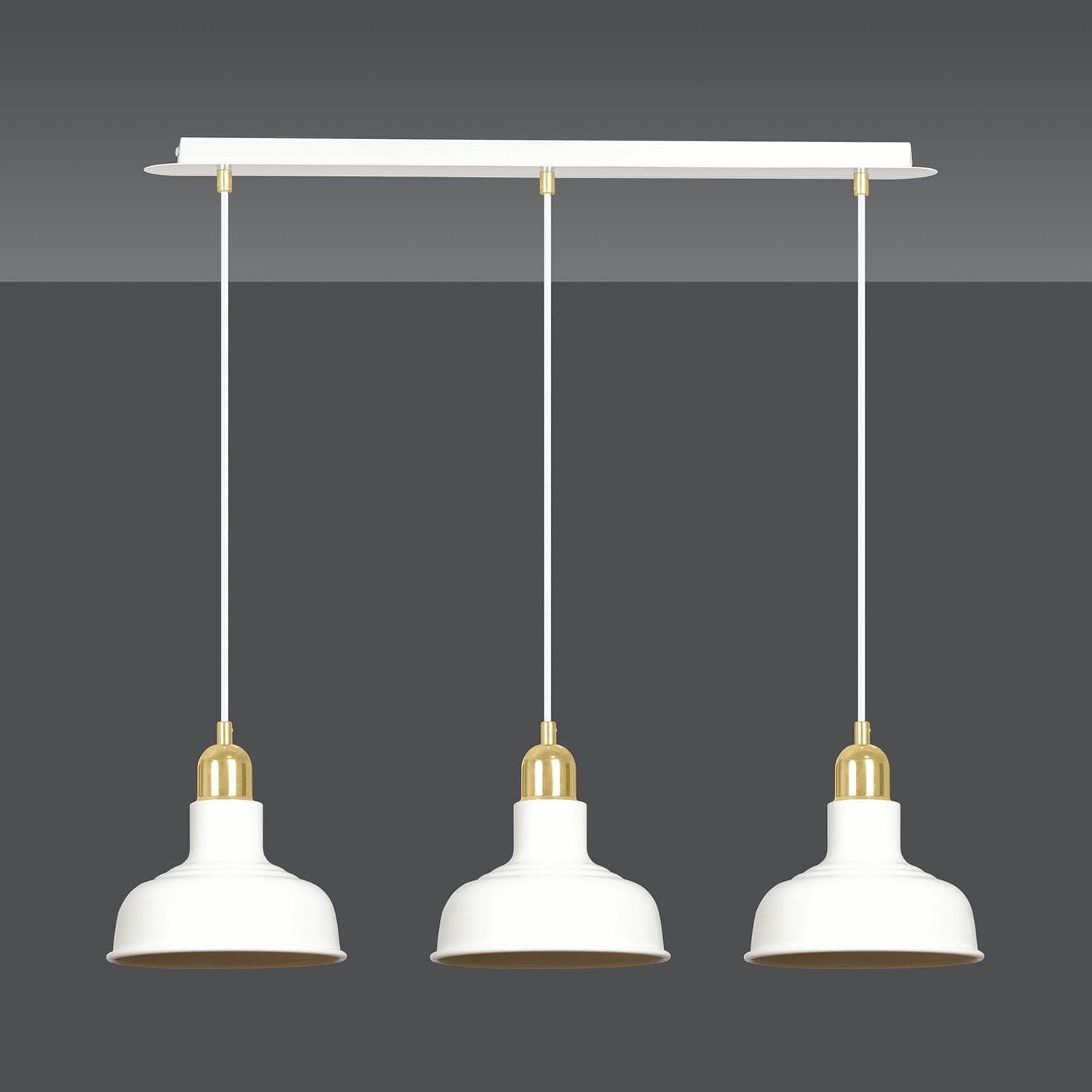 Lampadario Industrial 3 Luci Ibor In Acciaio Bianco Con Elementi In Oro in Lampade a sospensione LuceArt - Montecorvino Pugliano, commercioVirtuoso.it