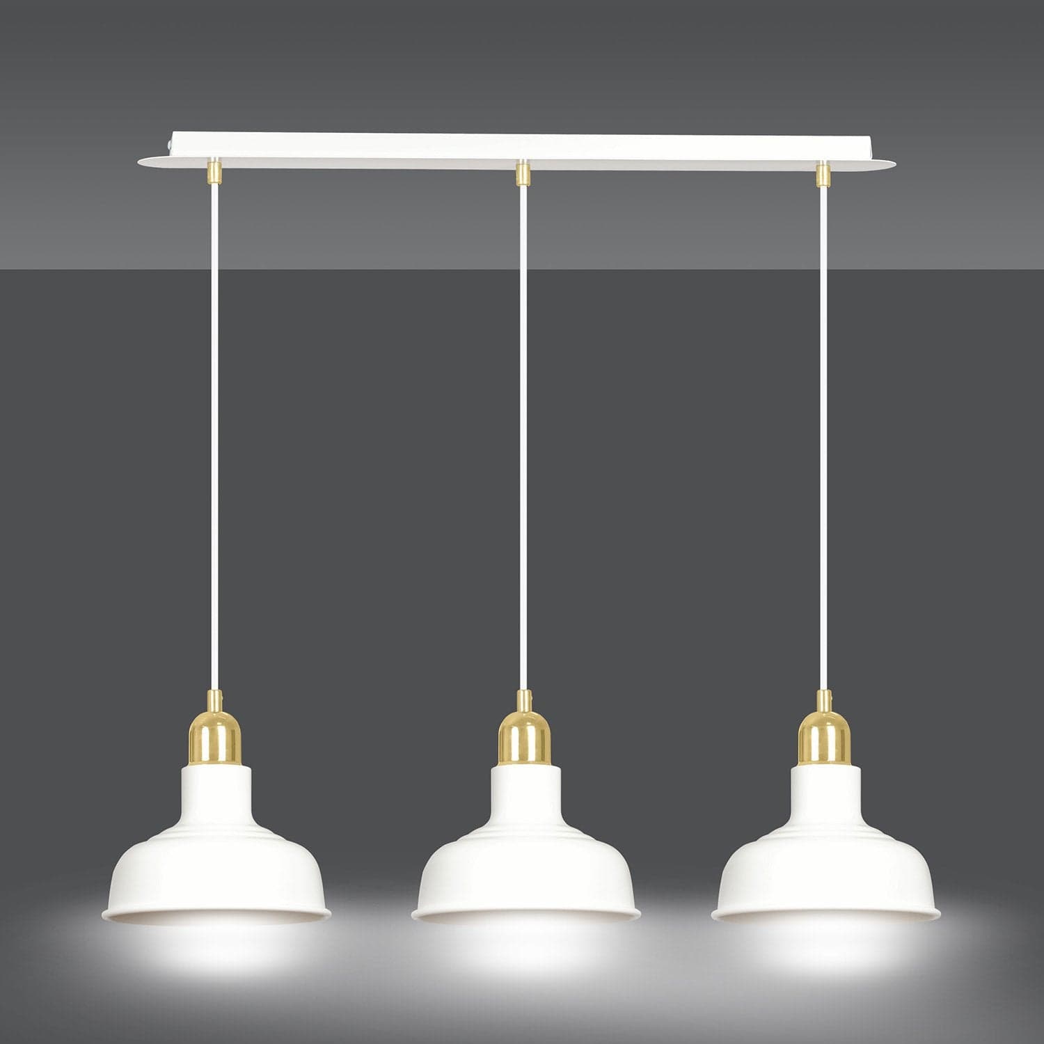 Lampadario Industrial 3 Luci Ibor In Acciaio Bianco Con Elementi In Oro in Lampade a sospensione LuceArt - Montecorvino Pugliano, commercioVirtuoso.it