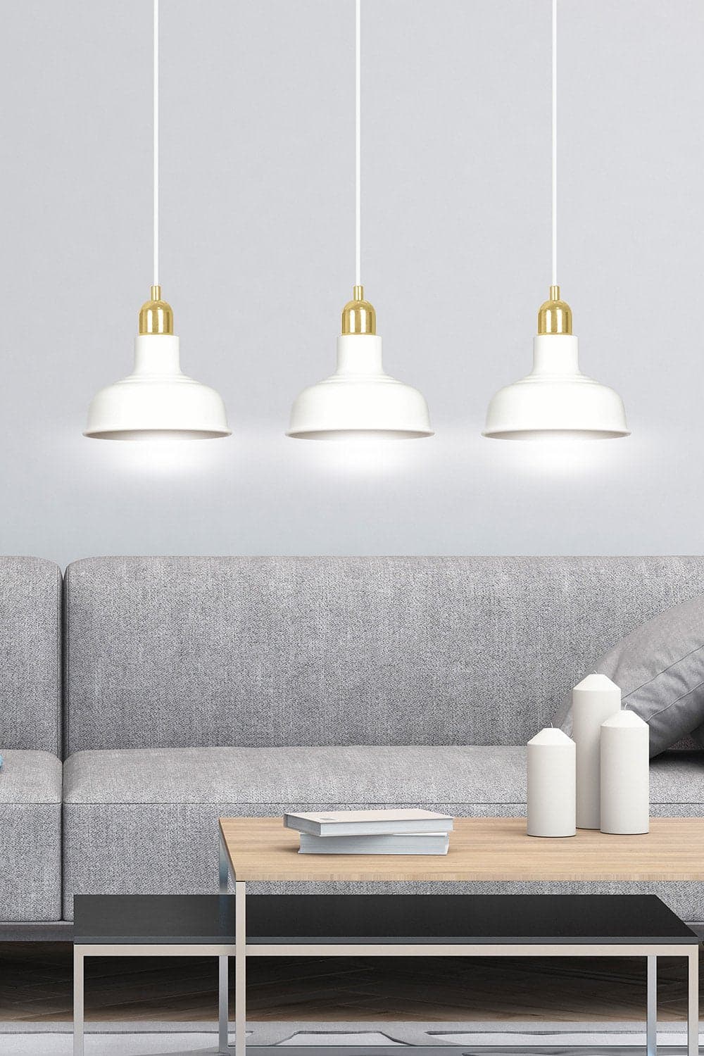 Lampadario Industrial 3 Luci Ibor In Acciaio Bianco Con Elementi In Oro in Lampade a sospensione LuceArt - Montecorvino Pugliano, commercioVirtuoso.it