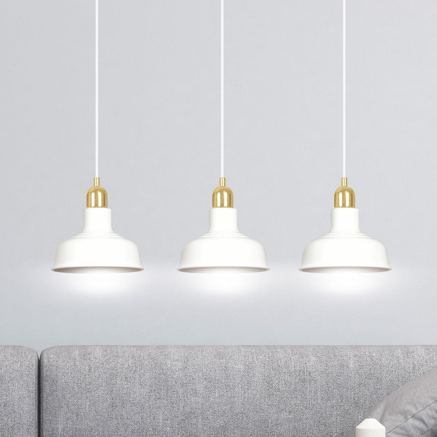 Lampadario Industrial 3 Luci Ibor In Acciaio Bianco Con Elementi In Oro in Lampade a sospensione LuceArt - Montecorvino Pugliano, commercioVirtuoso.it