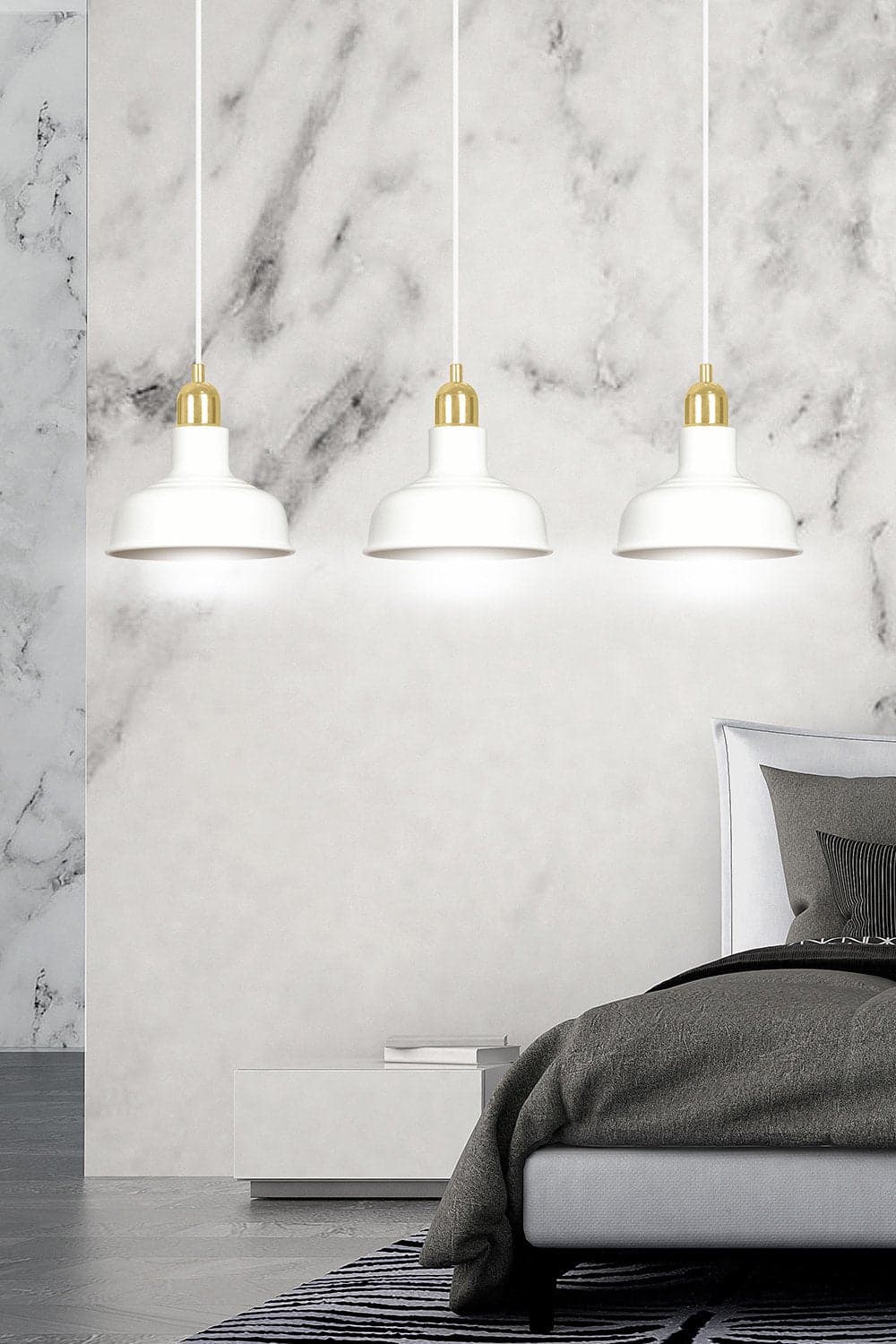 Lampadario Industrial 3 Luci Ibor In Acciaio Bianco Con Elementi In Oro in Lampade a sospensione LuceArt - Montecorvino Pugliano, commercioVirtuoso.it