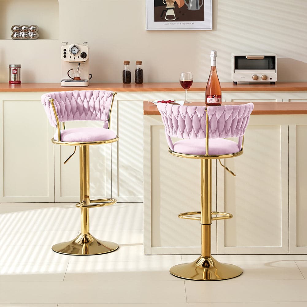 Coppia Sgabelli da Cucina Bar Schienale Intrecciato Velluto e Struttura Oro Rosa in Sgabelli da bar Danyx - Casoria, commercioVirtuoso.it