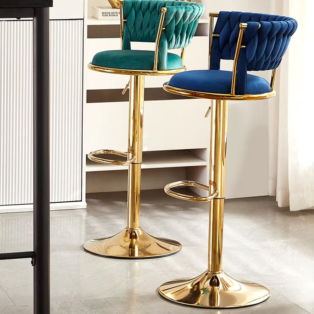 Coppia Sgabelli da Cucina Bar Schienale Intrecciato Velluto e Struttura Oro Blu in Sgabelli da bar Danyx - Casoria, commercioVirtuoso.it