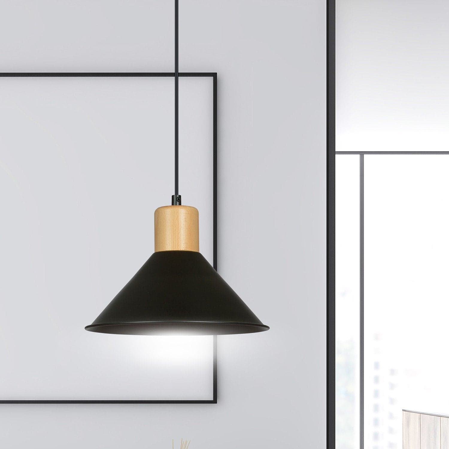 Sospensione Nordica 1 Luce Rowen In Acciaio Nero E Legno in Lampade a sospensione LuceArt - Montecorvino Pugliano, commercioVirtuoso.it