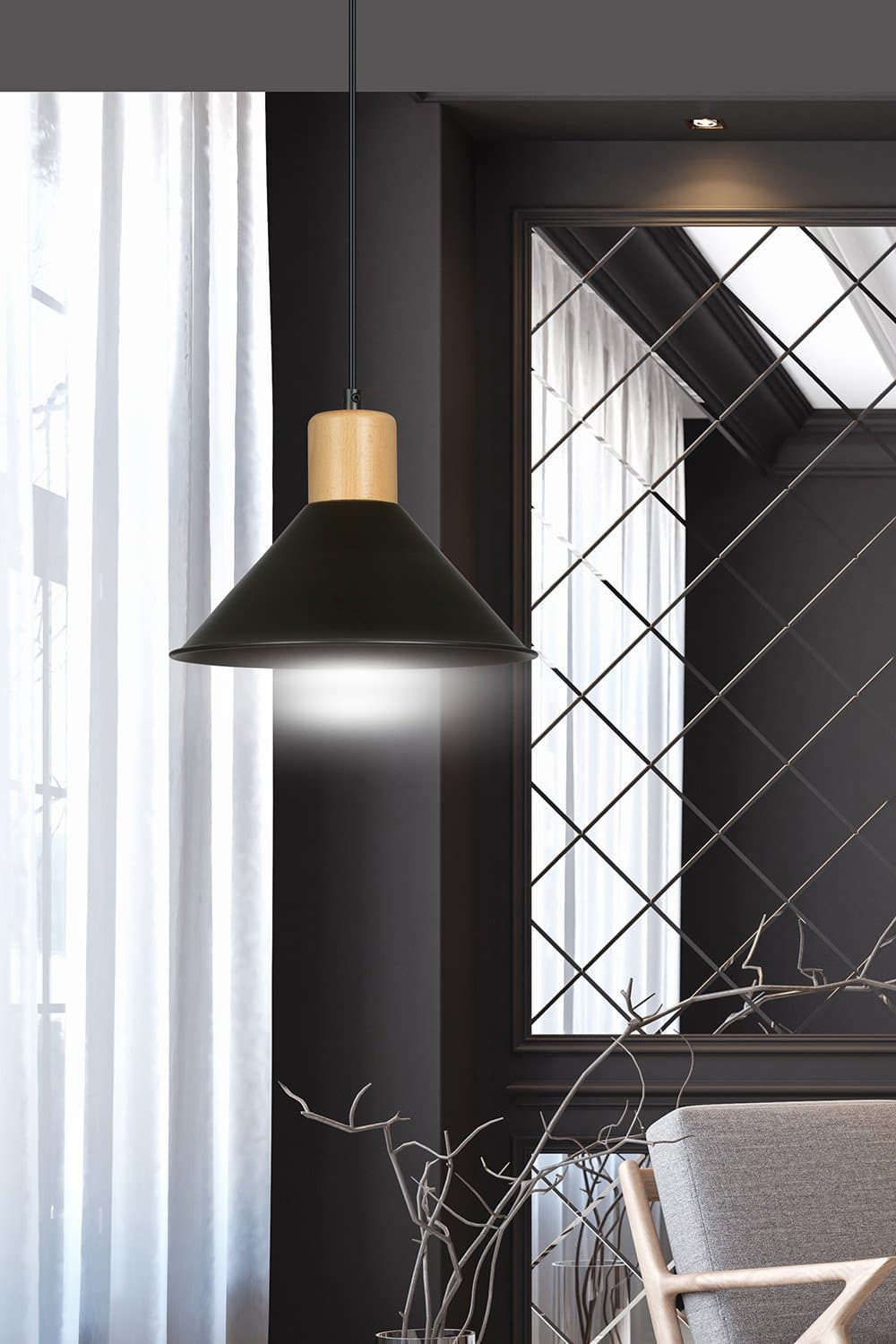 Sospensione Nordica 1 Luce Rowen In Acciaio Nero E Legno in Lampade a sospensione LuceArt - Montecorvino Pugliano, commercioVirtuoso.it