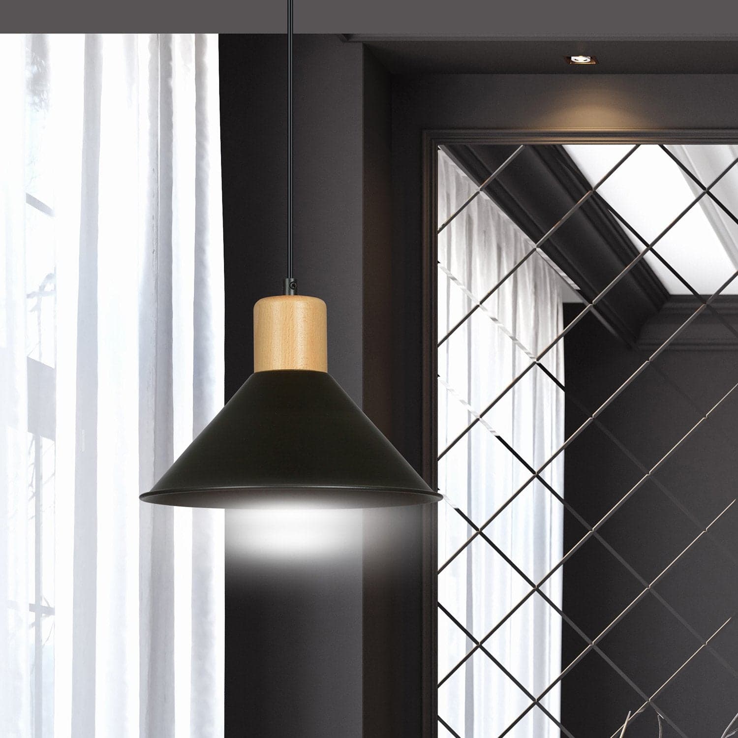 Sospensione Nordica 1 Luce Rowen In Acciaio Nero E Legno in Lampade a sospensione LuceArt - Montecorvino Pugliano, commercioVirtuoso.it