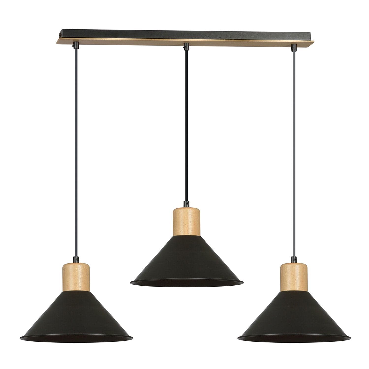Sospensione Nordica 3 Luci Rowen In Acciaio Nero E Legno in Lampade a sospensione LuceArt - Montecorvino Pugliano, commercioVirtuoso.it