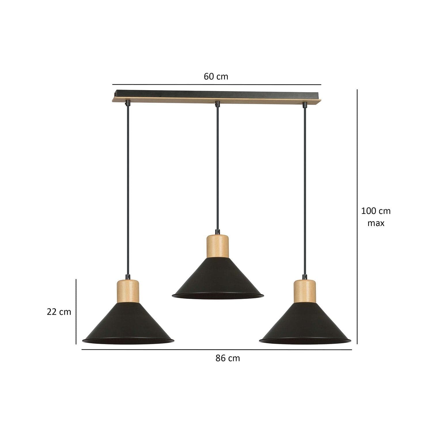 Sospensione Nordica 3 Luci Rowen In Acciaio Nero E Legno in Lampade a sospensione LuceArt - Montecorvino Pugliano, commercioVirtuoso.it