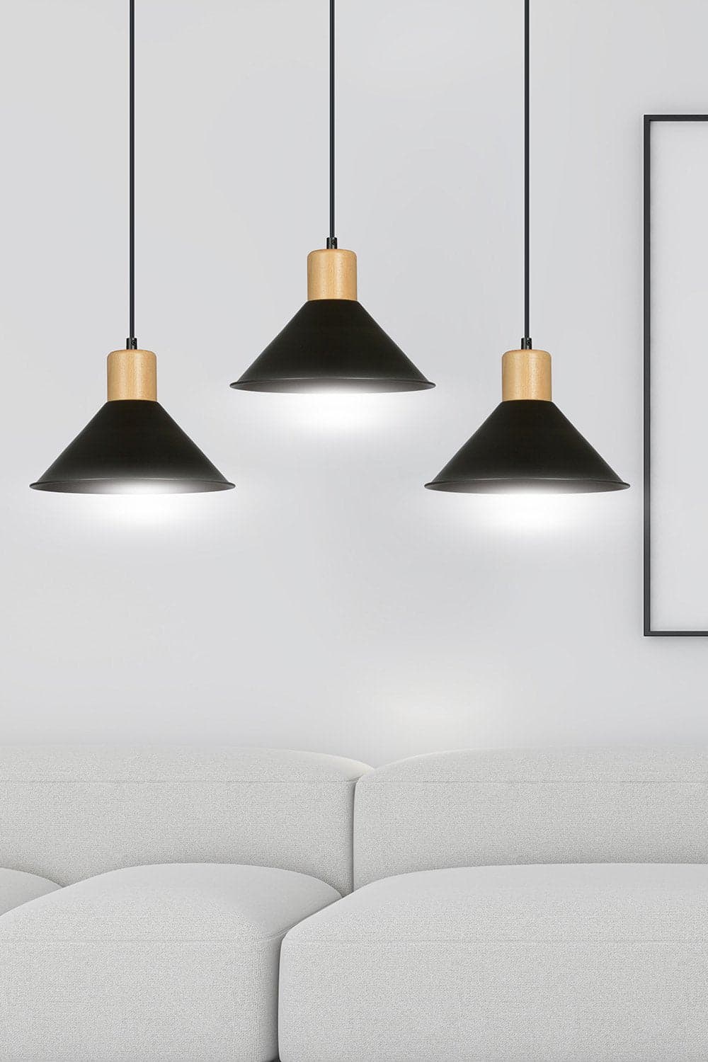 Sospensione Nordica 3 Luci Rowen In Acciaio Nero E Legno in Lampade a sospensione LuceArt - Montecorvino Pugliano, commercioVirtuoso.it