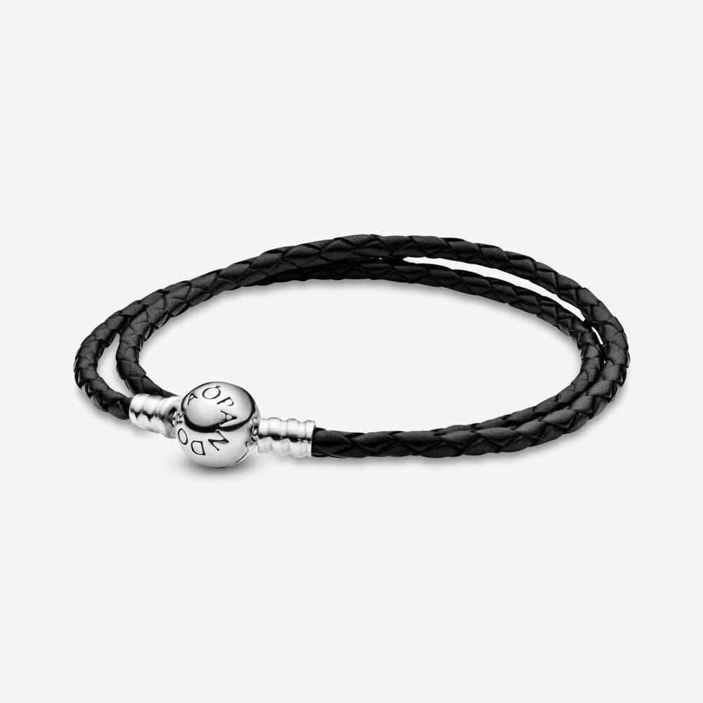 Pandora Bracciale Moments in pelle nero doppio