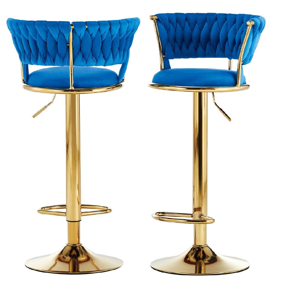 Coppia Sgabelli da Cucina Bar Schienale Intrecciato Velluto e Struttura Oro Blu in Sgabelli da bar Danyx - Casoria, commercioVirtuoso.it