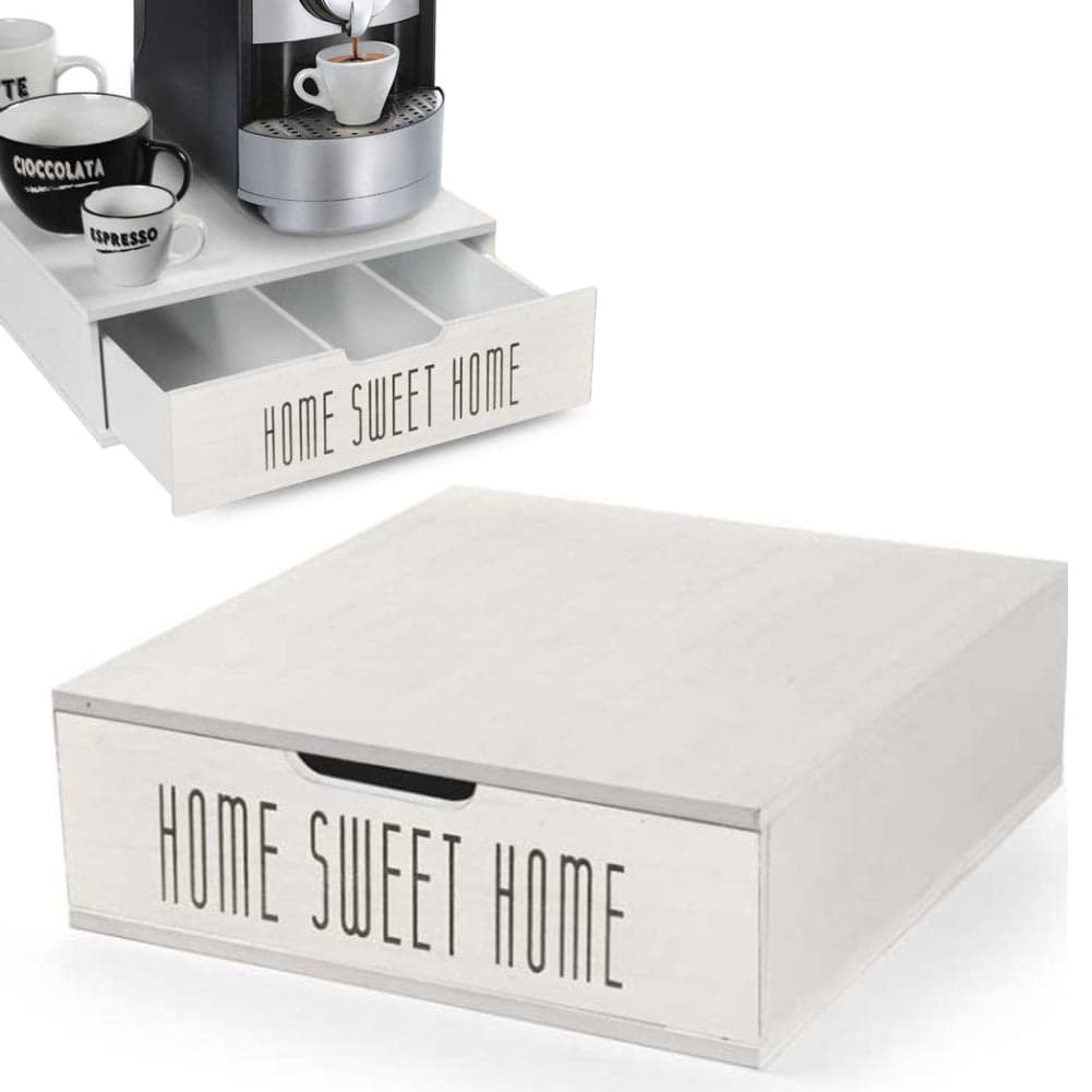 Portacapsule Contenitore Cassetto Estraibile Porta Capsule Bianco 29x32x10 cm