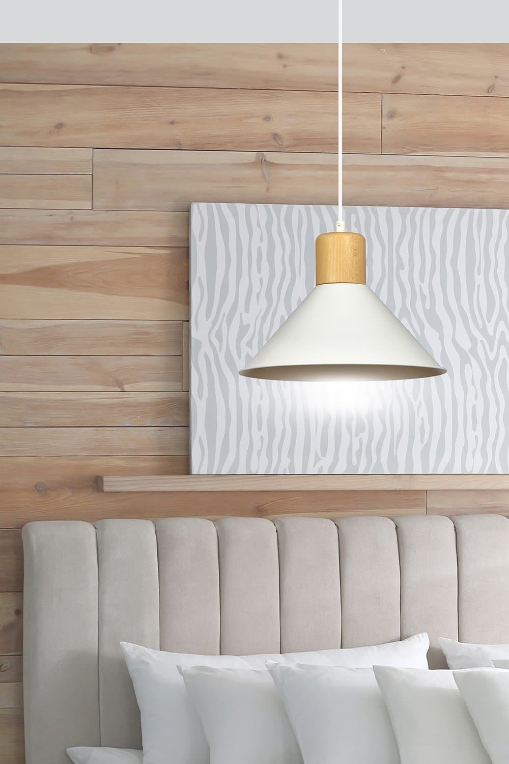 Sospensione Nordica 1 Luce Rowen In Acciaio Bianco E Legno in Lampade a sospensione LuceArt - Montecorvino Pugliano, commercioVirtuoso.it