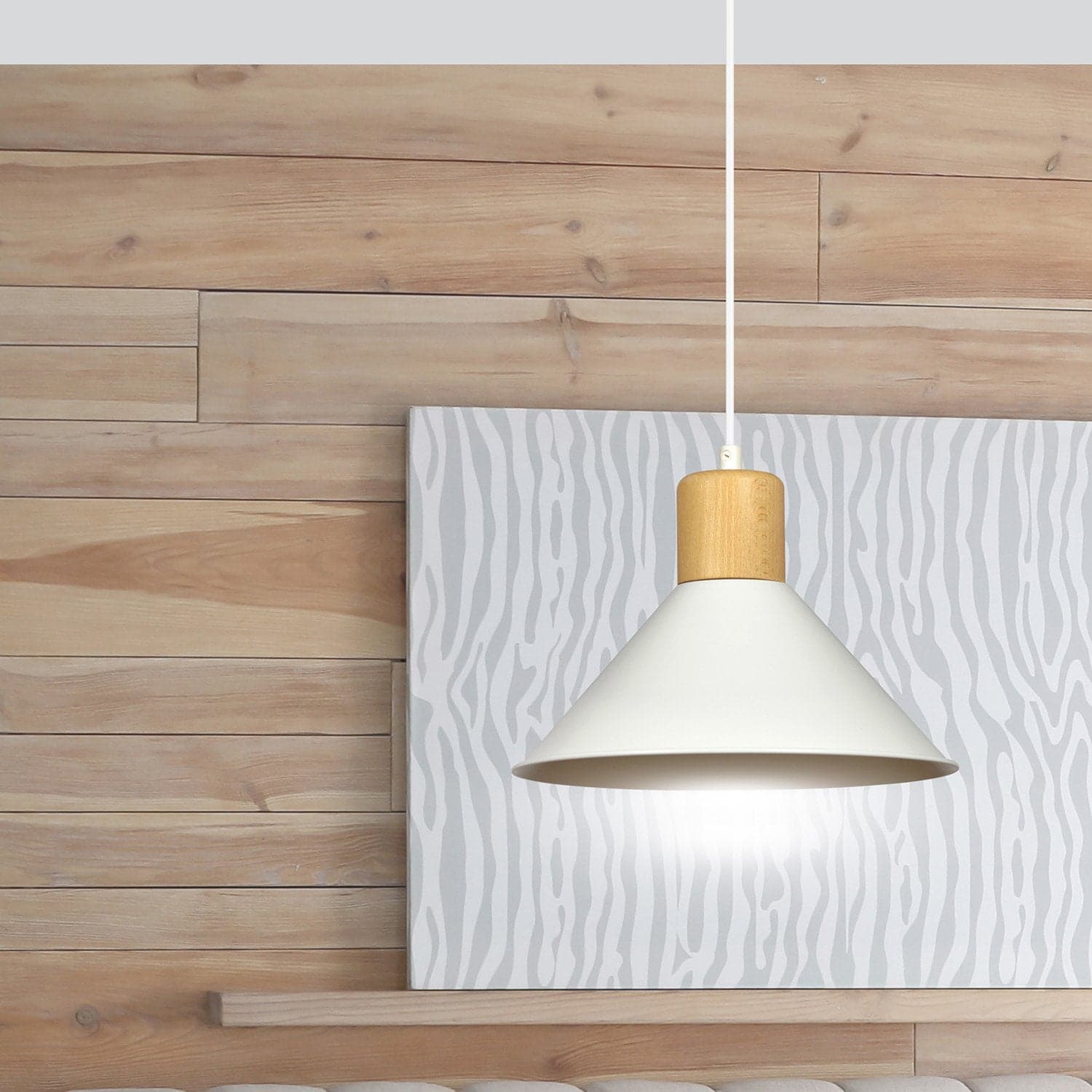 Sospensione Nordica 1 Luce Rowen In Acciaio Bianco E Legno in Lampade a sospensione LuceArt - Montecorvino Pugliano, commercioVirtuoso.it