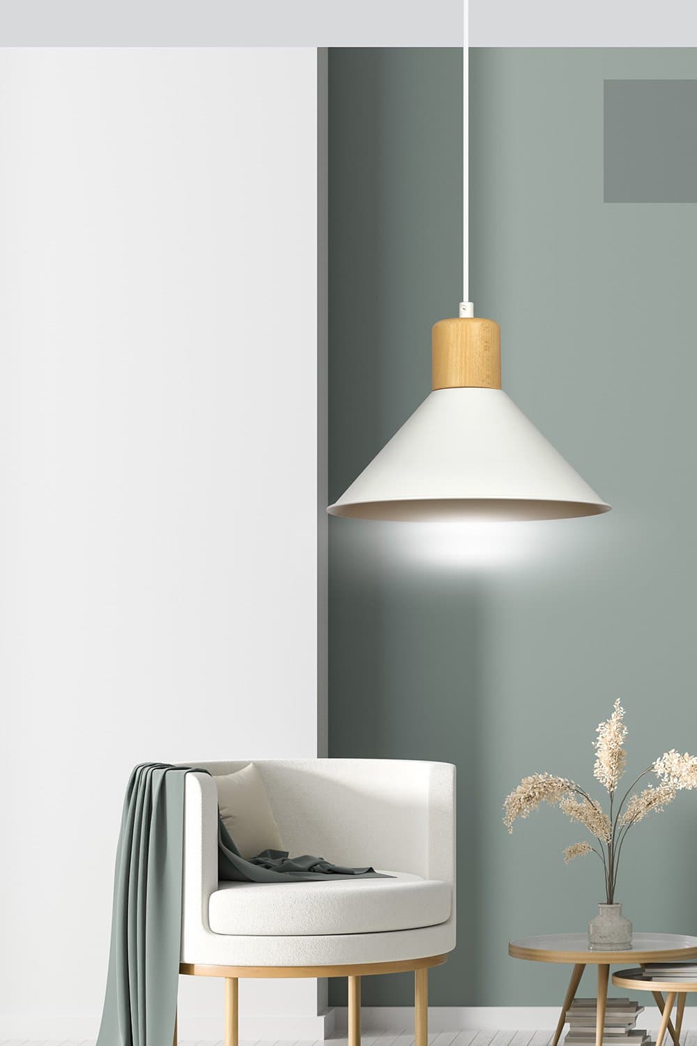 Sospensione Nordica 1 Luce Rowen In Acciaio Bianco E Legno in Lampade a sospensione LuceArt - Montecorvino Pugliano, commercioVirtuoso.it
