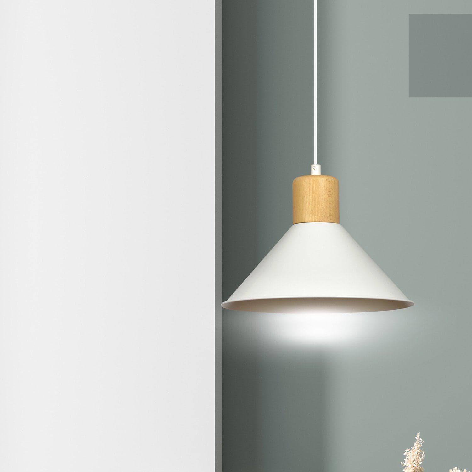 Sospensione Nordica 1 Luce Rowen In Acciaio Bianco E Legno in Lampade a sospensione LuceArt - Montecorvino Pugliano, commercioVirtuoso.it