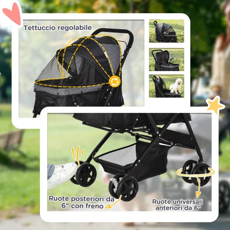 Passeggino Cani Pieghevole con Maniglione e Cestino Nero 76.5x52x95cm in Passeggini Danyx - Casoria, commercioVirtuoso.it