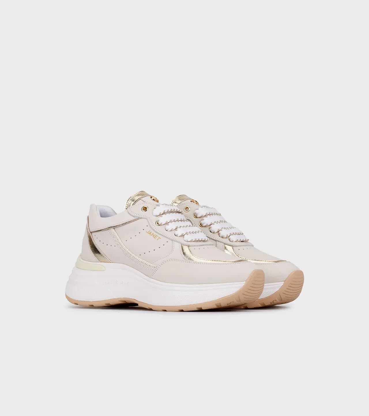 Janet & Janet sneakers donna in pelle beige/gold J-060 J95 in Sneaker casual Teresi Calzature - Marsala, commercioVirtuoso.it