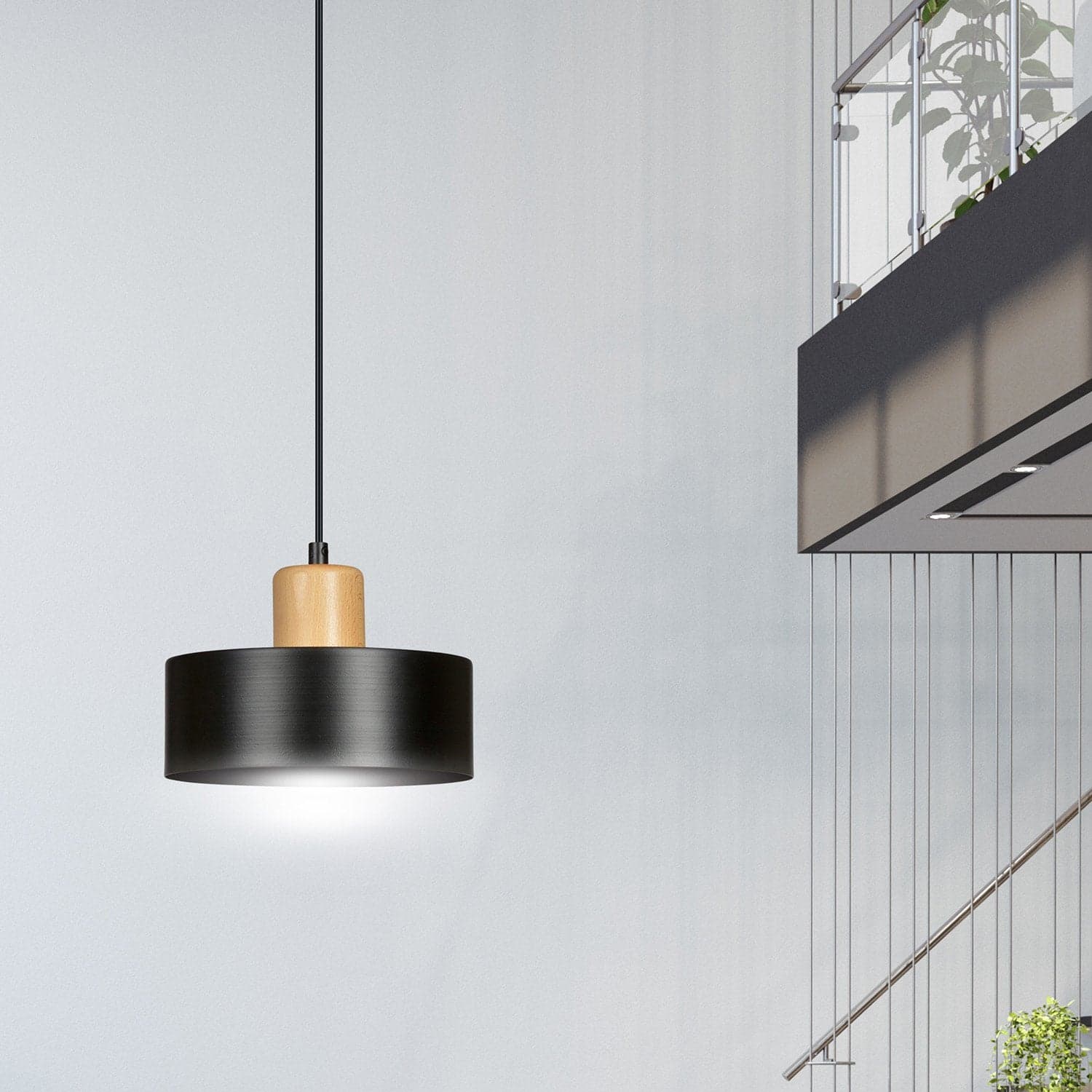 Sospensione Nordica 1 Luce Torin In Acciaio Nero E Legno in Lampade a sospensione LuceArt - Montecorvino Pugliano, commercioVirtuoso.it