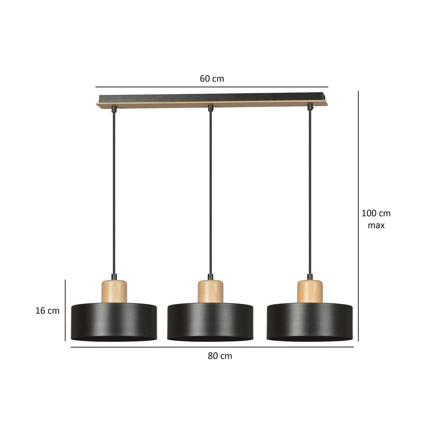 Sospensione Nordica 3 Luci Torin In Acciaio Nero E Legno in Lampade a sospensione LuceArt - Montecorvino Pugliano, commercioVirtuoso.it