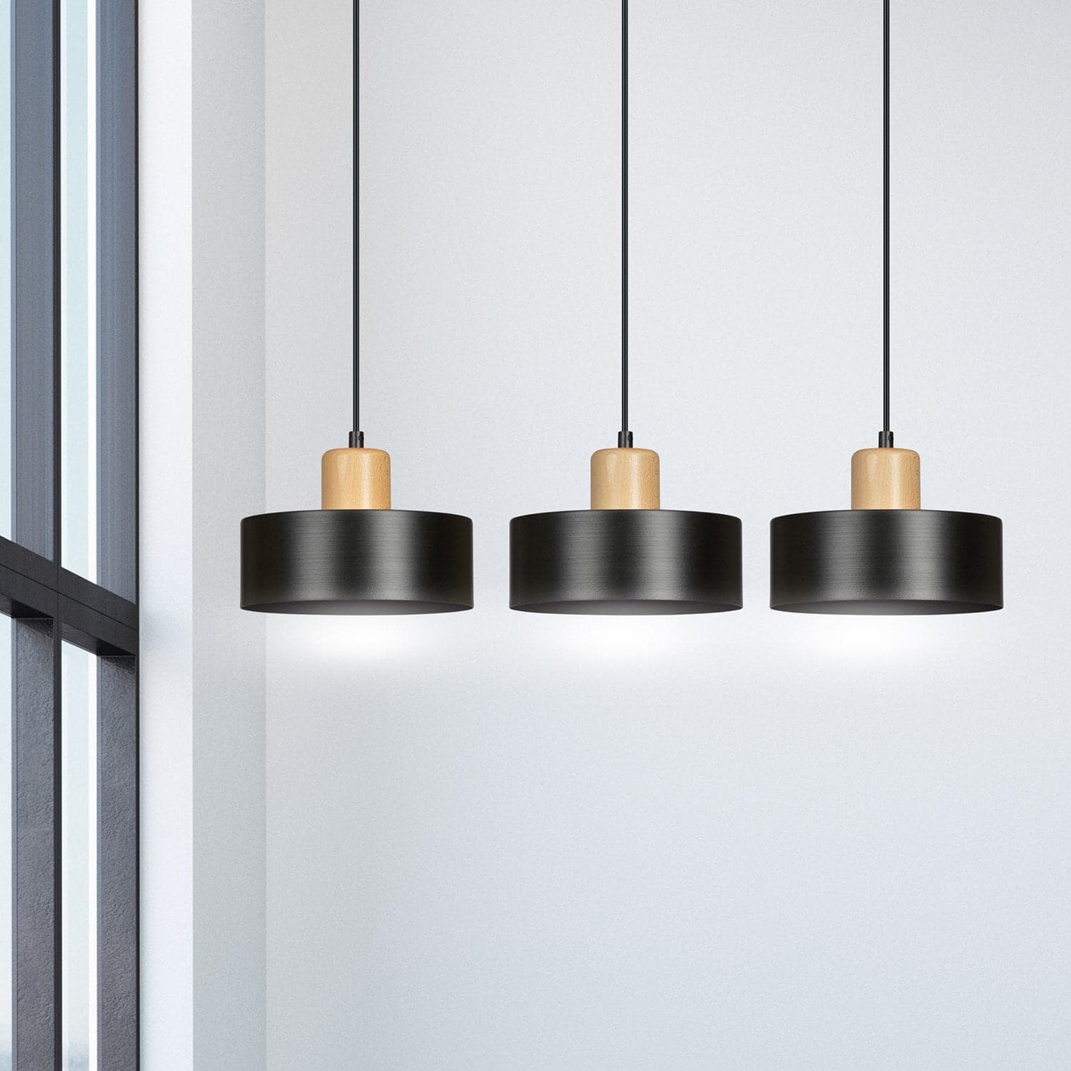 Sospensione Nordica 3 Luci Torin In Acciaio Nero E Legno in Lampade a sospensione LuceArt - Montecorvino Pugliano, commercioVirtuoso.it
