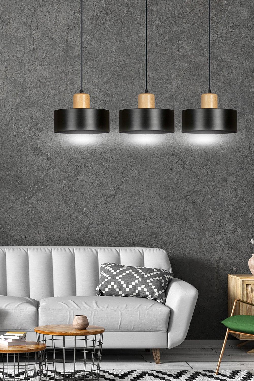 Sospensione Nordica 3 Luci Torin In Acciaio Nero E Legno in Lampade a sospensione LuceArt - Montecorvino Pugliano, commercioVirtuoso.it