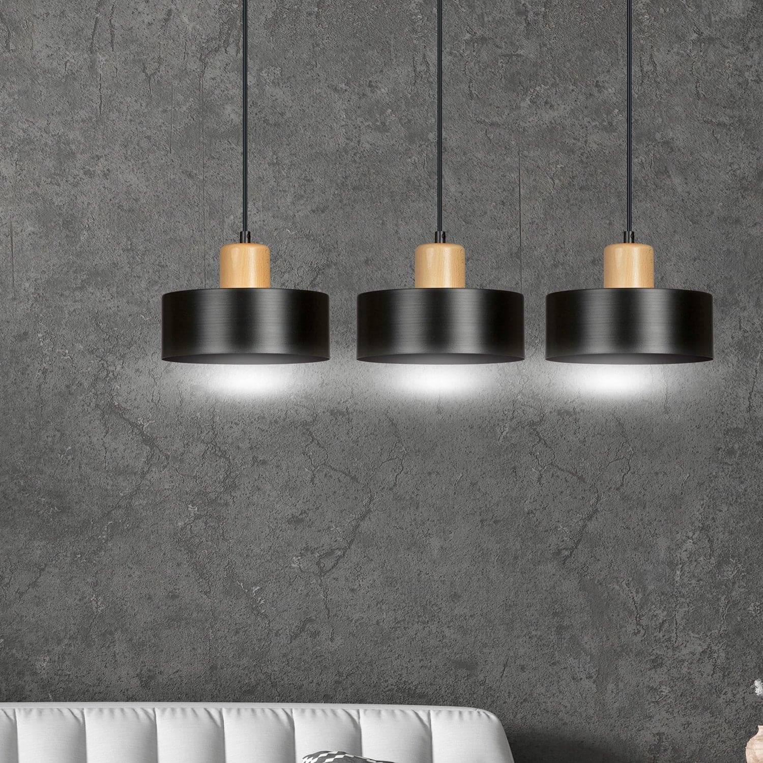 Sospensione Nordica 3 Luci Torin In Acciaio Nero E Legno in Lampade a sospensione LuceArt - Montecorvino Pugliano, commercioVirtuoso.it