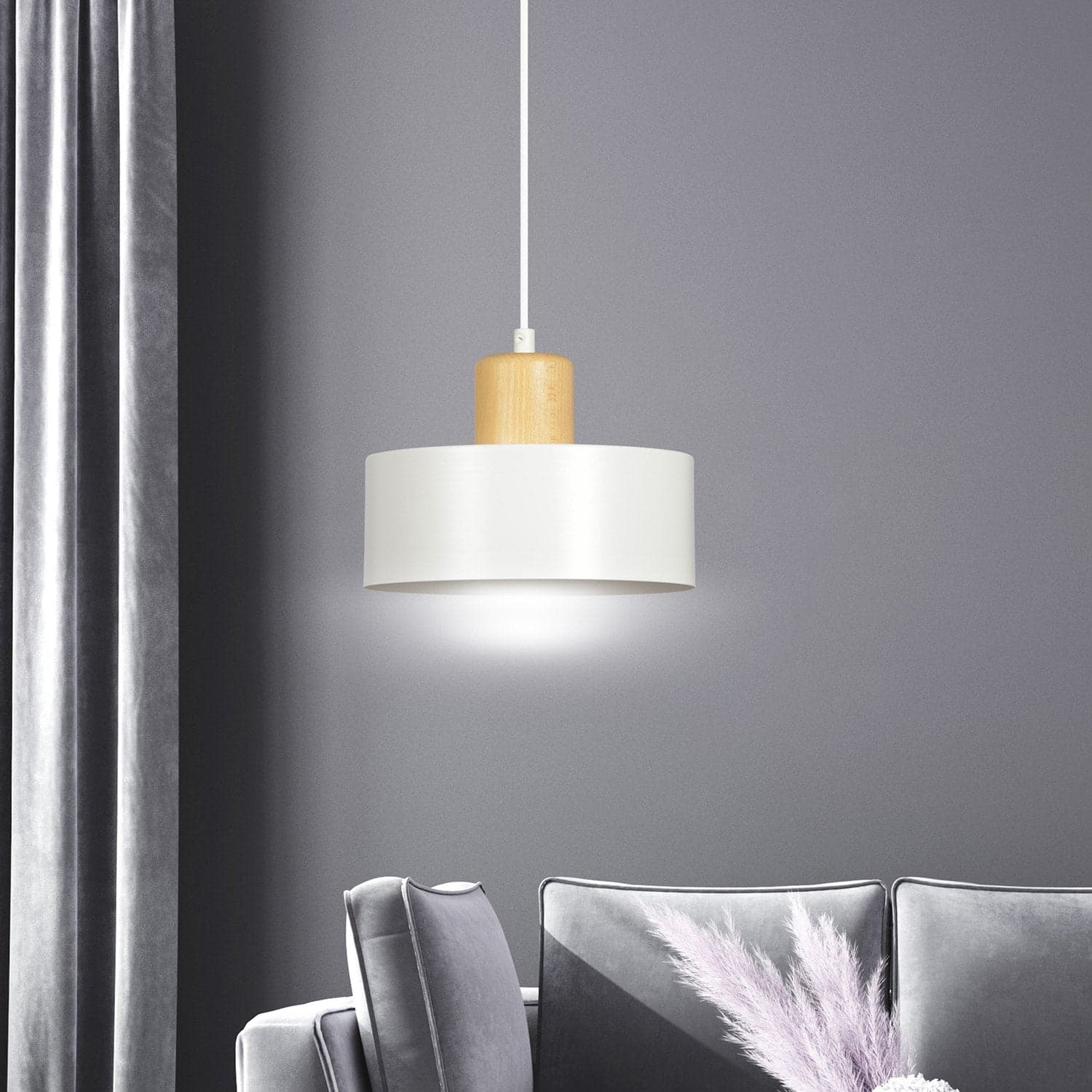 Sospensione Nordica 1 Luce Torin In Acciaio Bianco E Legno in Lampade a sospensione LuceArt - Montecorvino Pugliano, commercioVirtuoso.it