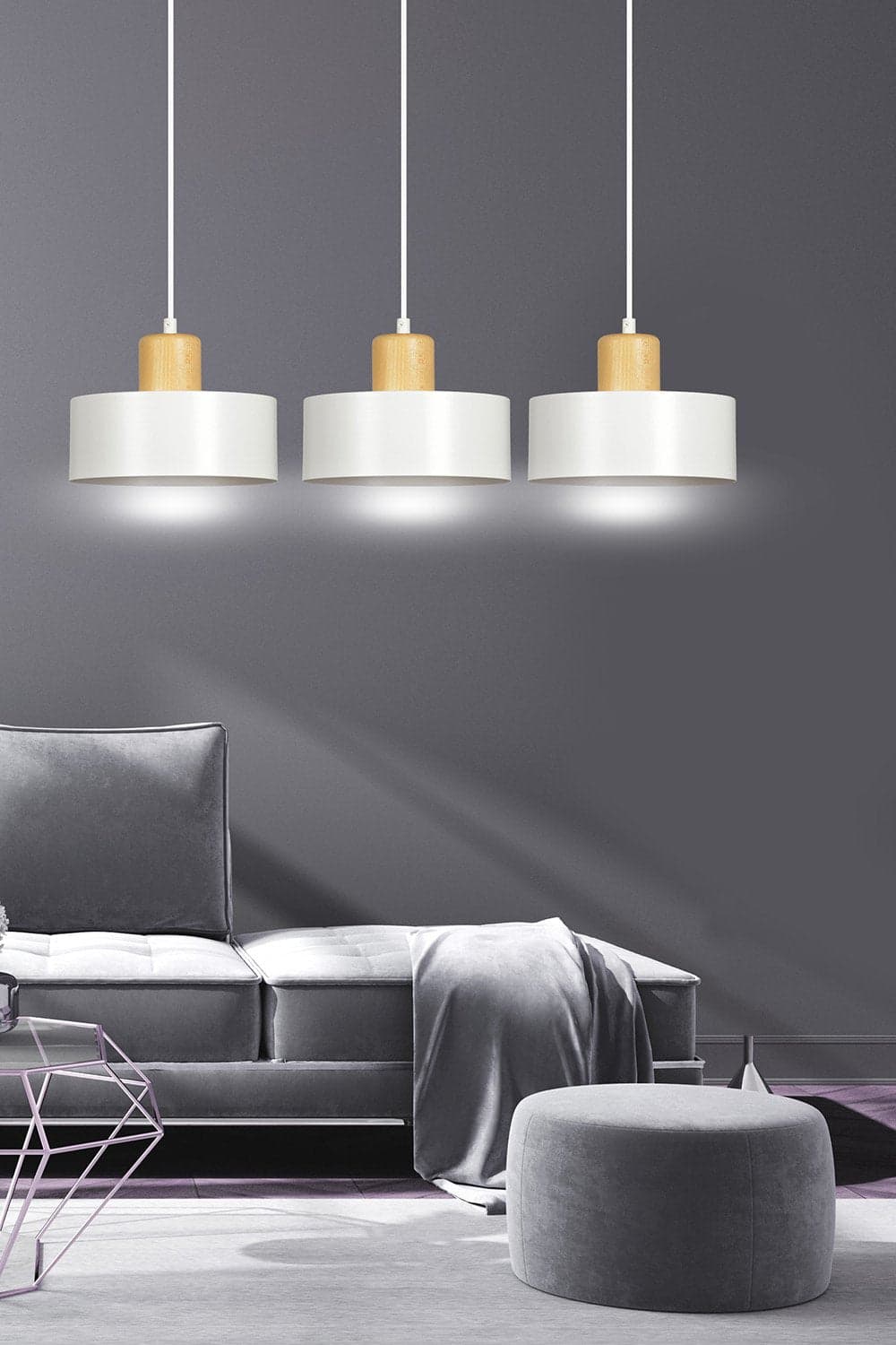 Sospensione Nordica 3 Luci Torin In Acciaio Bianco E Legno in Lampade a sospensione LuceArt - Montecorvino Pugliano, commercioVirtuoso.it