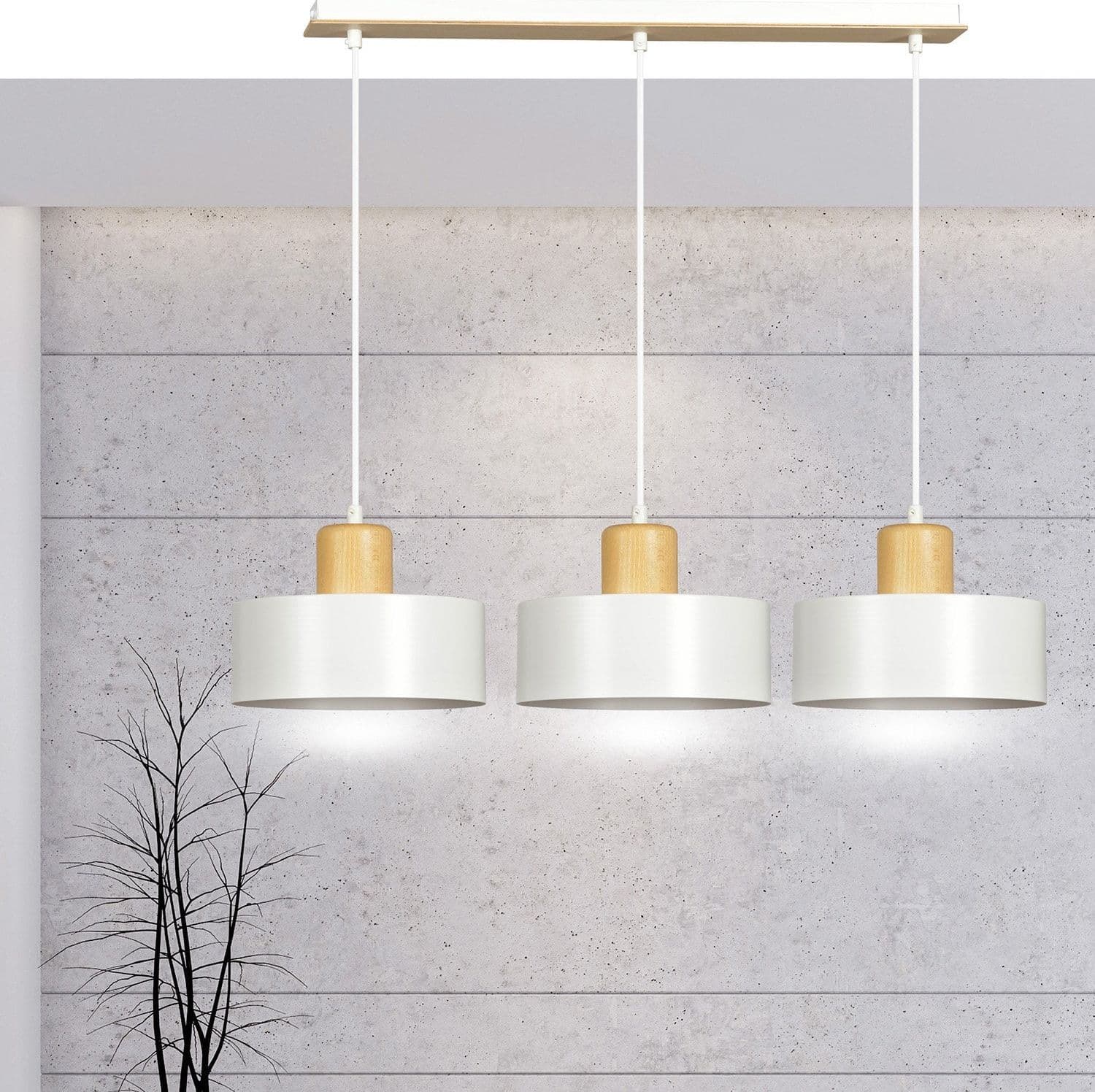 Sospensione Nordica 3 Luci Torin In Acciaio Bianco E Legno in Lampade a sospensione LuceArt - Montecorvino Pugliano, commercioVirtuoso.it