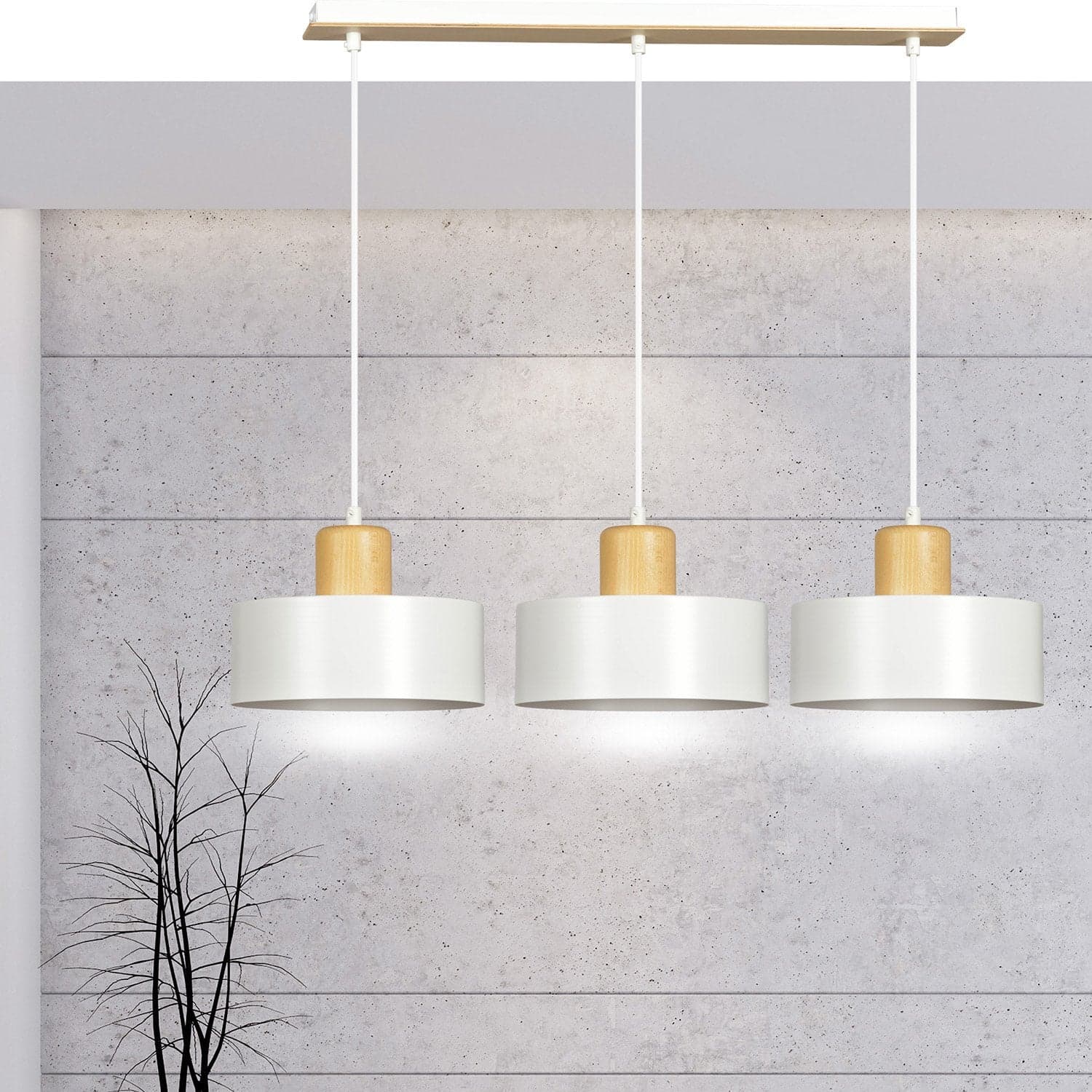 Sospensione Nordica 3 Luci Torin In Acciaio Bianco E Legno in Lampade a sospensione LuceArt - Montecorvino Pugliano, commercioVirtuoso.it
