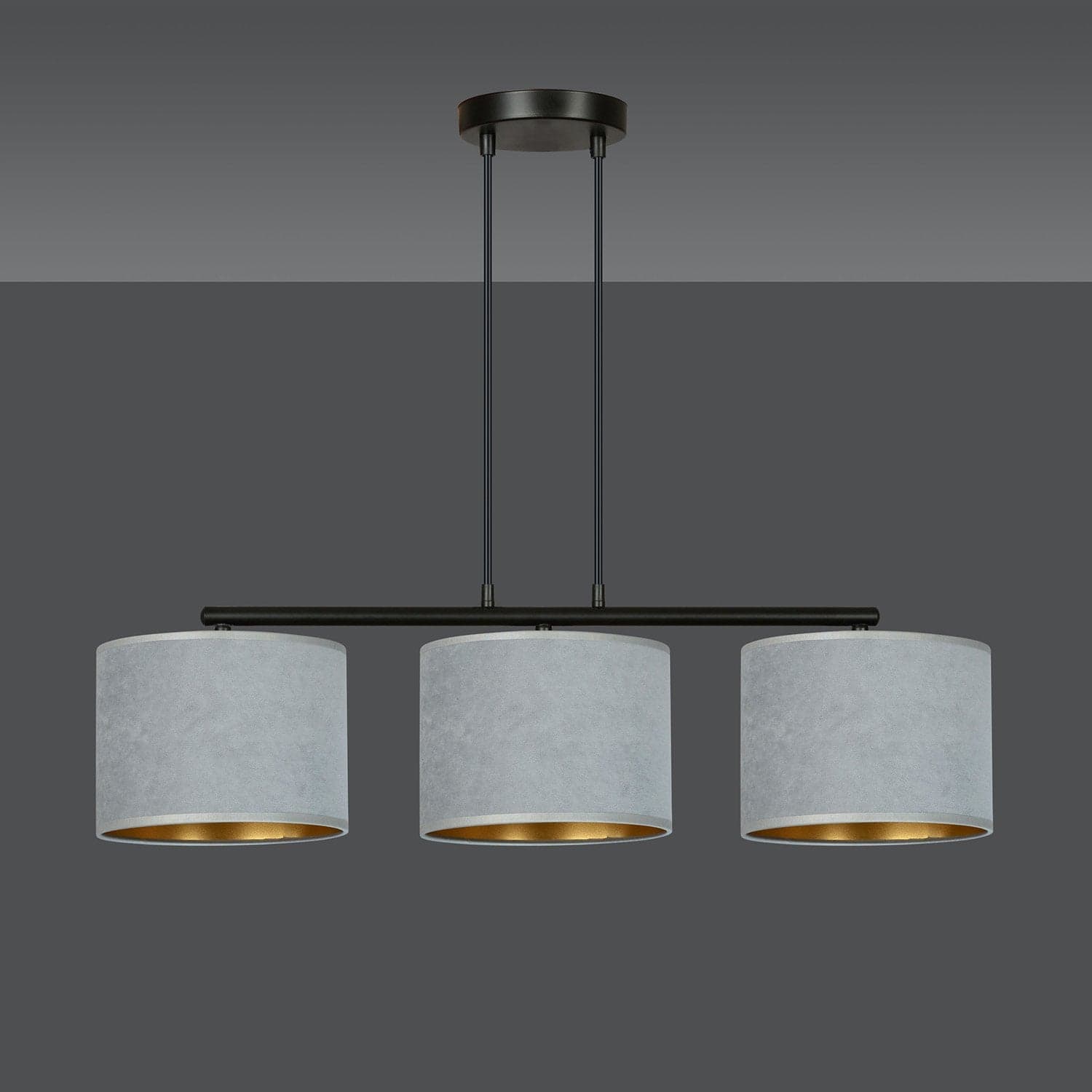 Lampadario 3 Luci Hilde In Acciaio Nero E Paralumi In Tessuto Grigio in Lampade a sospensione LuceArt - Montecorvino Pugliano, commercioVirtuoso.it