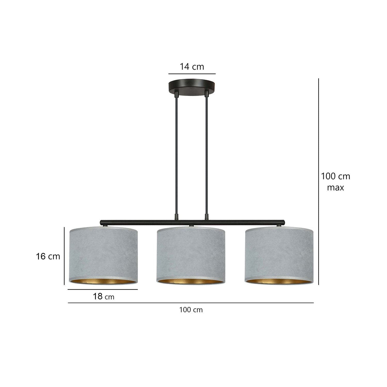 Lampadario 3 Luci Hilde In Acciaio Nero E Paralumi In Tessuto Grigio in Lampade a sospensione LuceArt - Montecorvino Pugliano, commercioVirtuoso.it