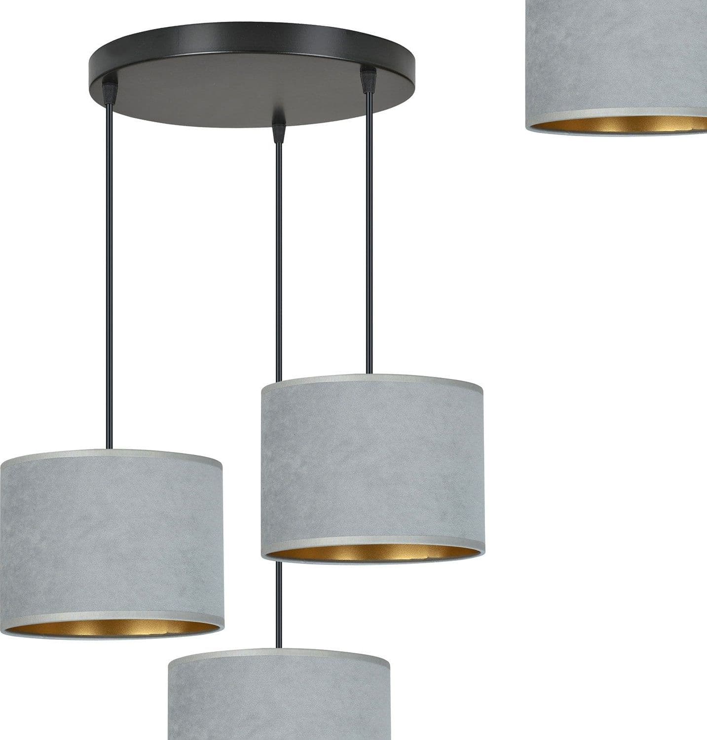 Lampadario Tondo 3 Luci Hilde In Acciaio Nero E Paralumi In Tessuto Grigio in Lampadari LuceArt - Montecorvino Pugliano, commercioVirtuoso.it