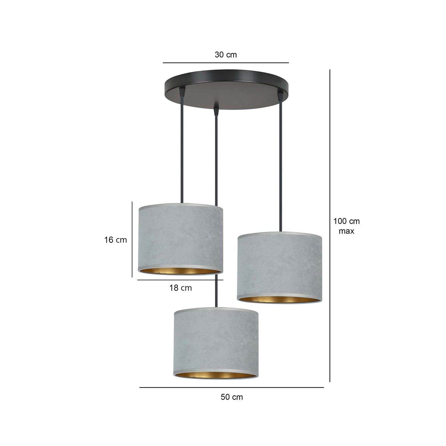 Lampadario Tondo 3 Luci Hilde In Acciaio Nero E Paralumi In Tessuto Grigio in Lampadari LuceArt - Montecorvino Pugliano, commercioVirtuoso.it