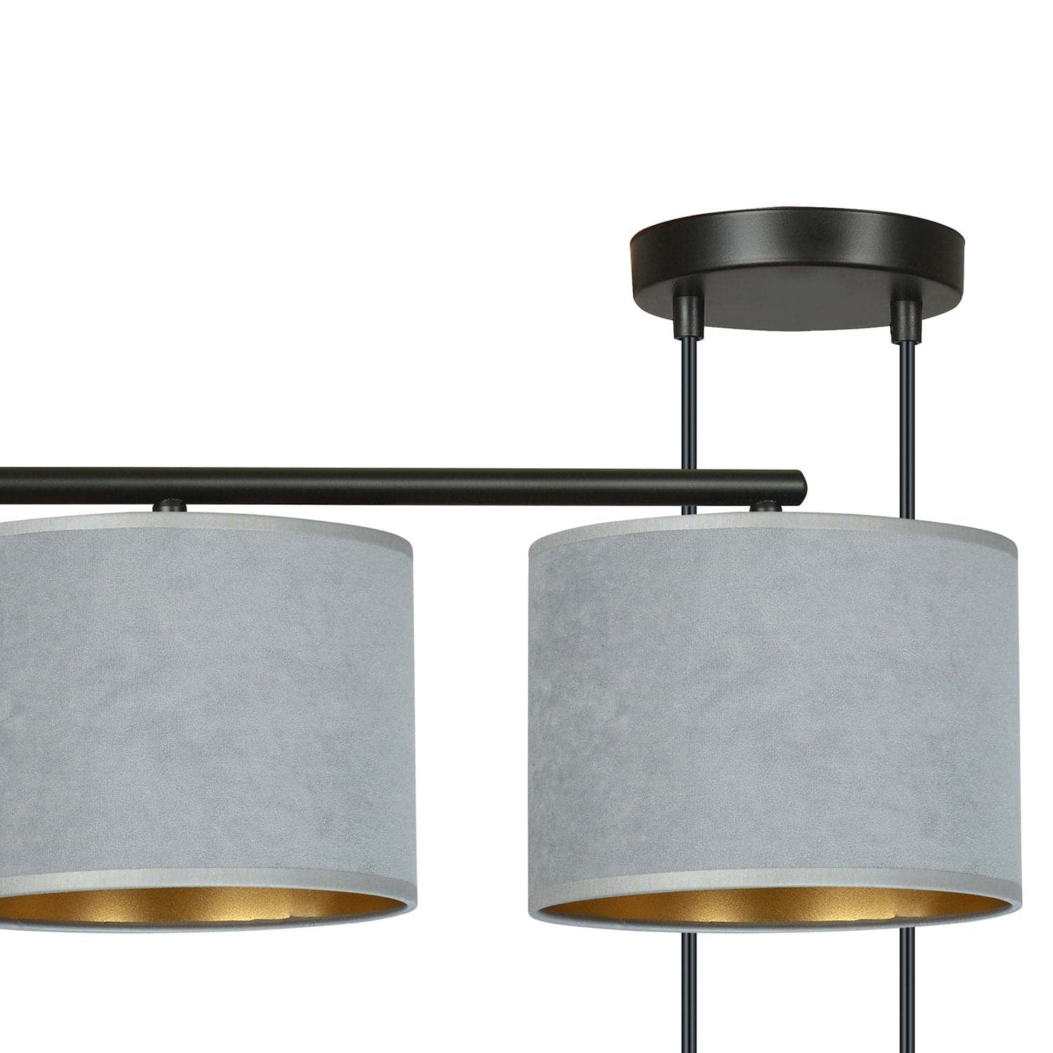 Lampadario 4 Luci Hilde In Acciaio Nero E Paralumi In Tessuto Grigio in Lampade a sospensione LuceArt - Montecorvino Pugliano, commercioVirtuoso.it