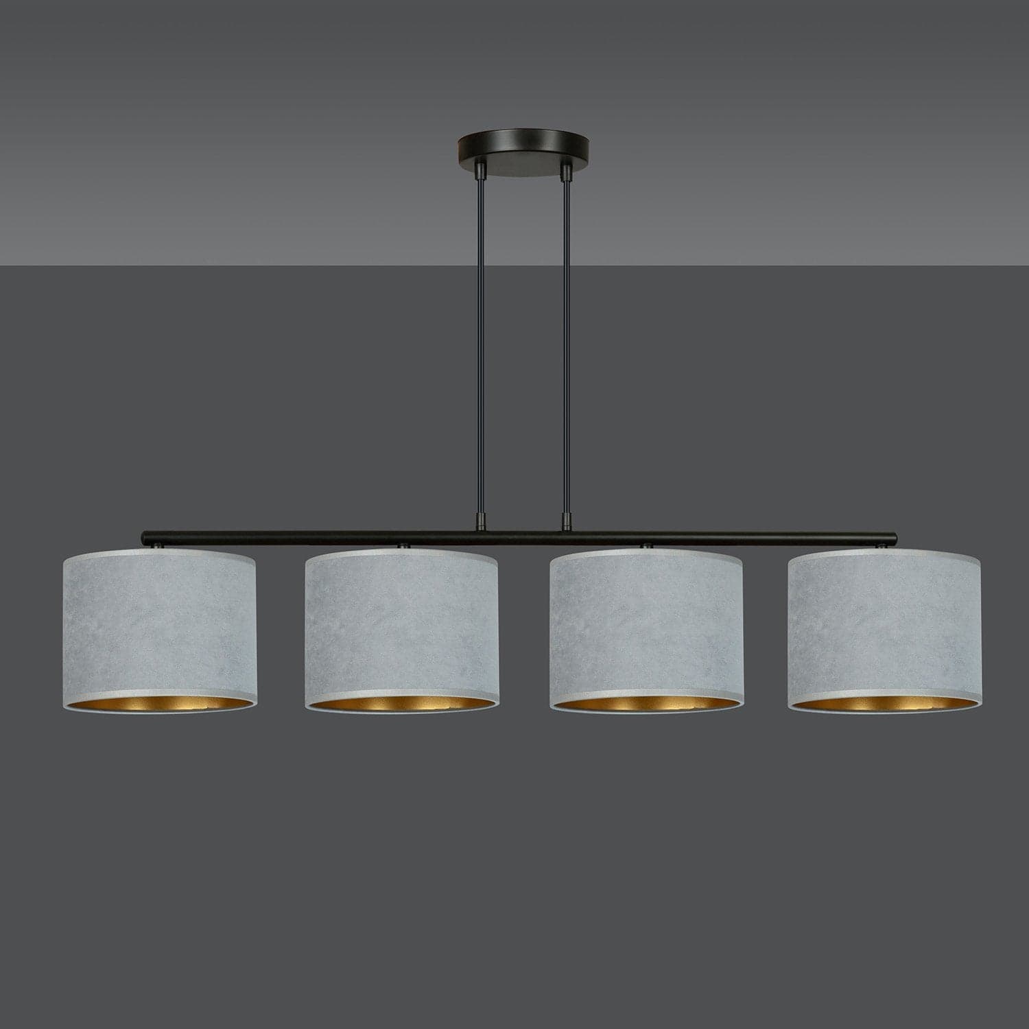 Lampadario 4 Luci Hilde In Acciaio Nero E Paralumi In Tessuto Grigio in Lampade a sospensione LuceArt - Montecorvino Pugliano, commercioVirtuoso.it