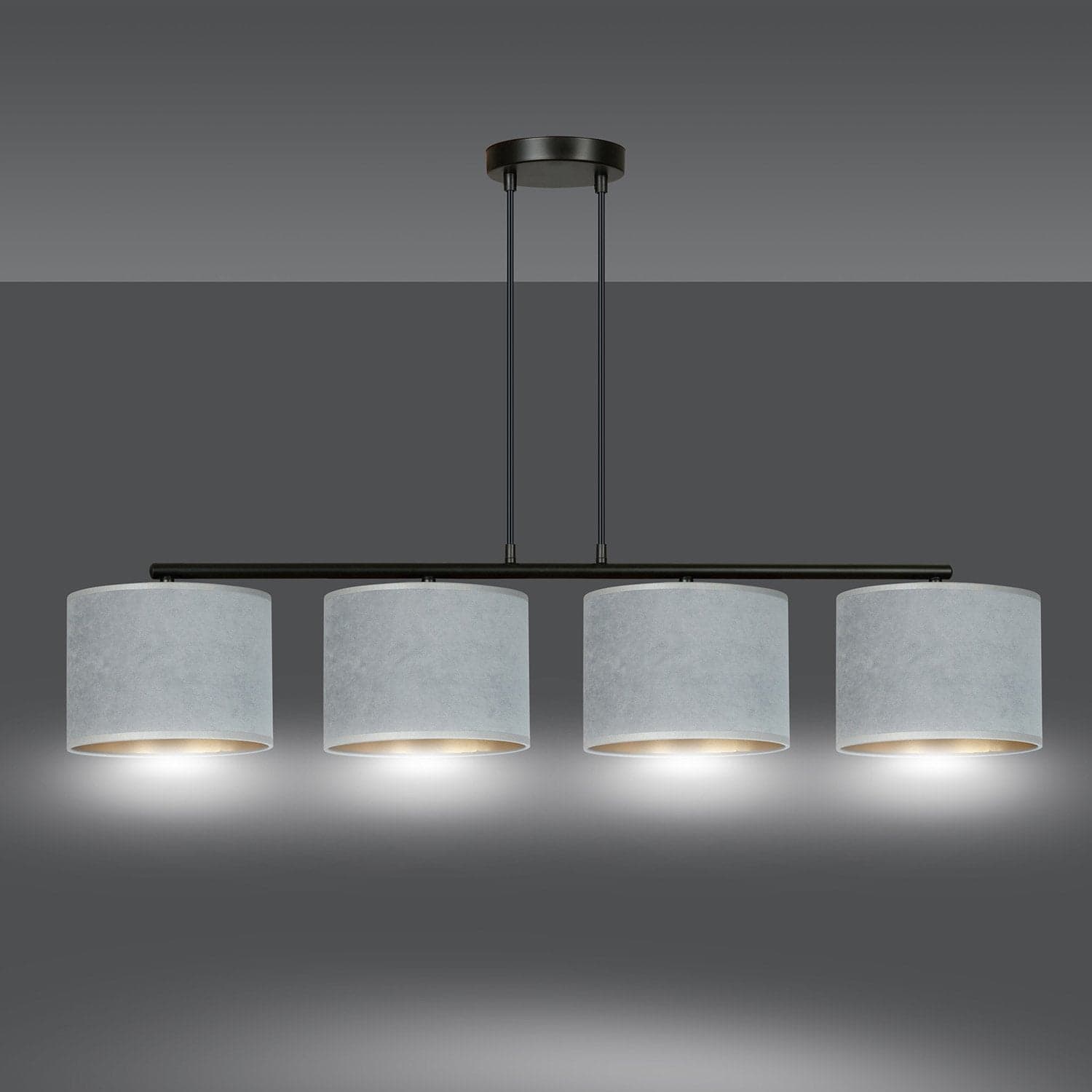 Lampadario 4 Luci Hilde In Acciaio Nero E Paralumi In Tessuto Grigio in Lampade a sospensione LuceArt - Montecorvino Pugliano, commercioVirtuoso.it