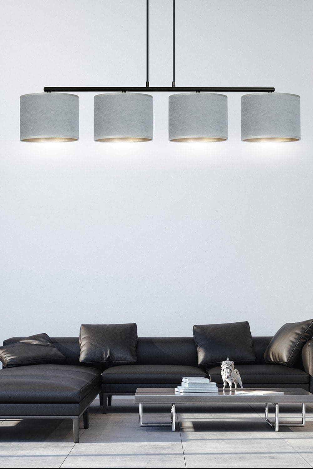 Lampadario 4 Luci Hilde In Acciaio Nero E Paralumi In Tessuto Grigio in Lampade a sospensione LuceArt - Montecorvino Pugliano, commercioVirtuoso.it