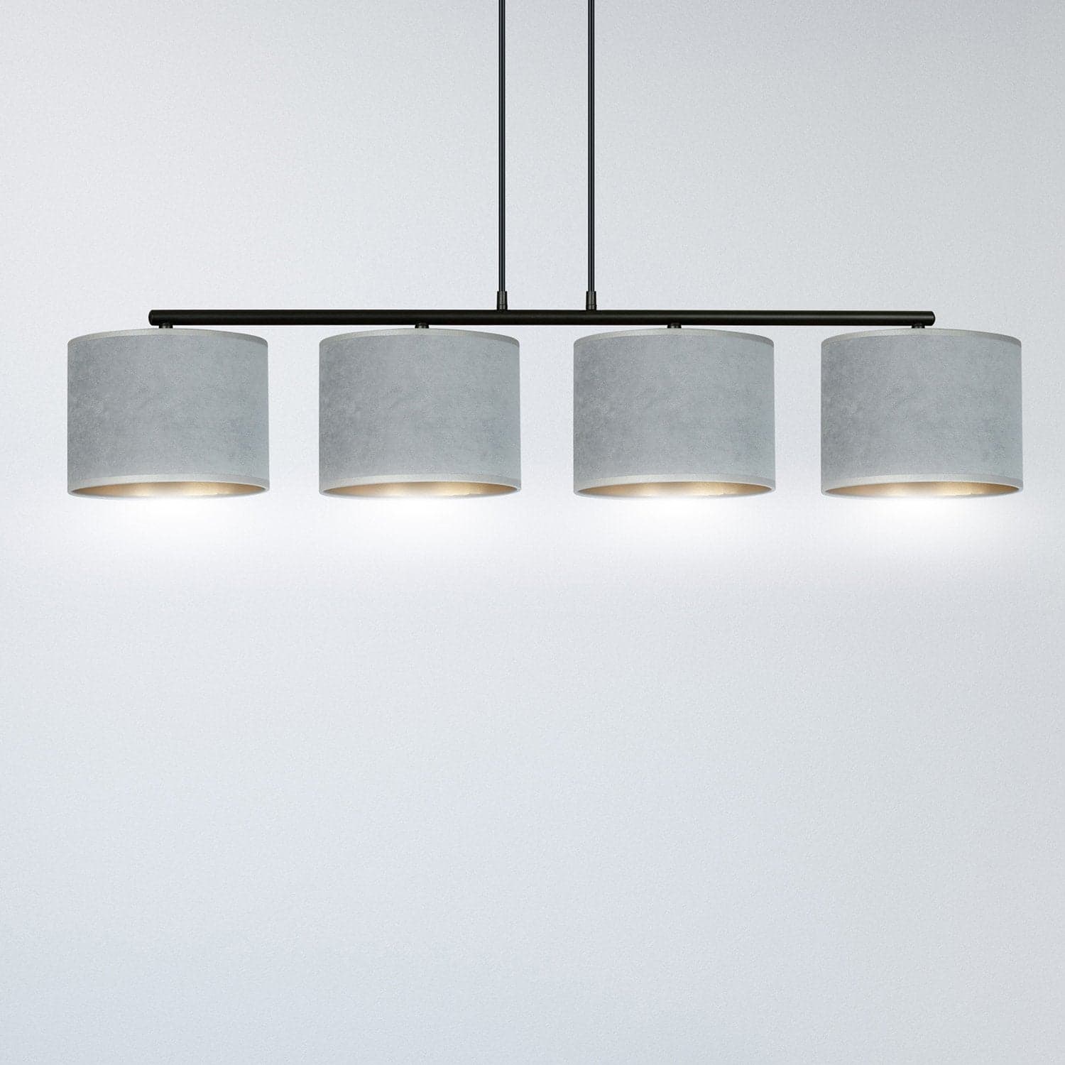 Lampadario 4 Luci Hilde In Acciaio Nero E Paralumi In Tessuto Grigio in Lampade a sospensione LuceArt - Montecorvino Pugliano, commercioVirtuoso.it