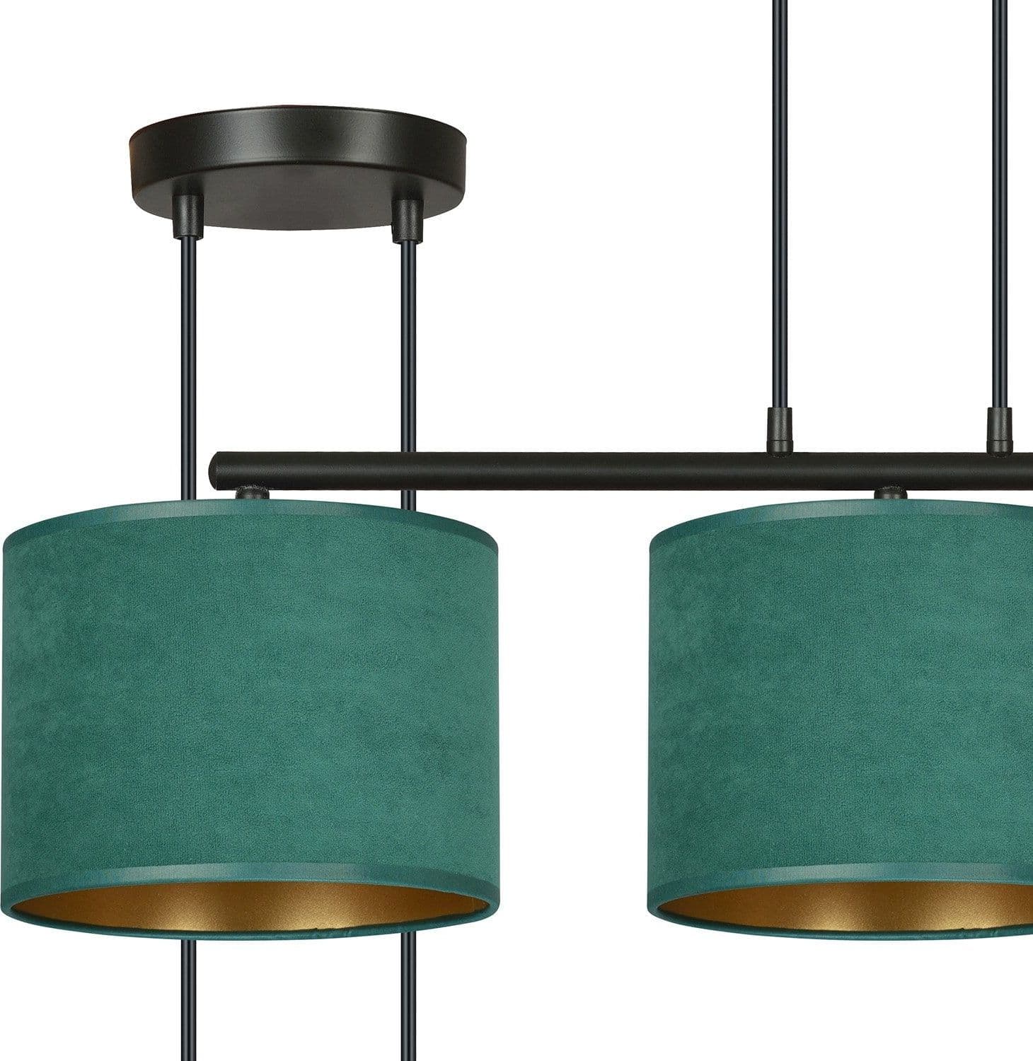 Lampadario 3 Luci Hilde In Acciaio Nero E Paralumi In Tessuto Verde in Lampade a sospensione LuceArt - Montecorvino Pugliano, commercioVirtuoso.it