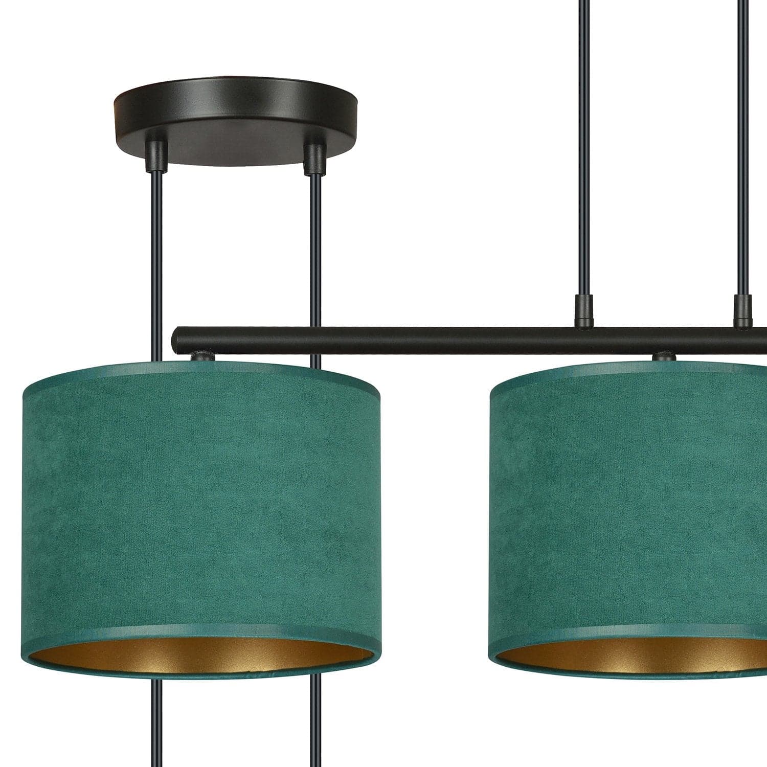 Lampadario 3 Luci Hilde In Acciaio Nero E Paralumi In Tessuto Verde in Lampade a sospensione LuceArt - Montecorvino Pugliano, commercioVirtuoso.it