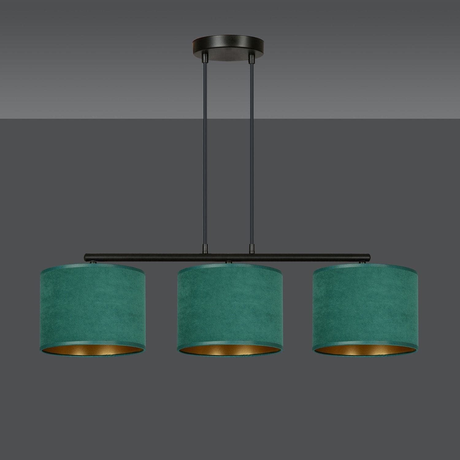 Lampadario 3 Luci Hilde In Acciaio Nero E Paralumi In Tessuto Verde in Lampade a sospensione LuceArt - Montecorvino Pugliano, commercioVirtuoso.it