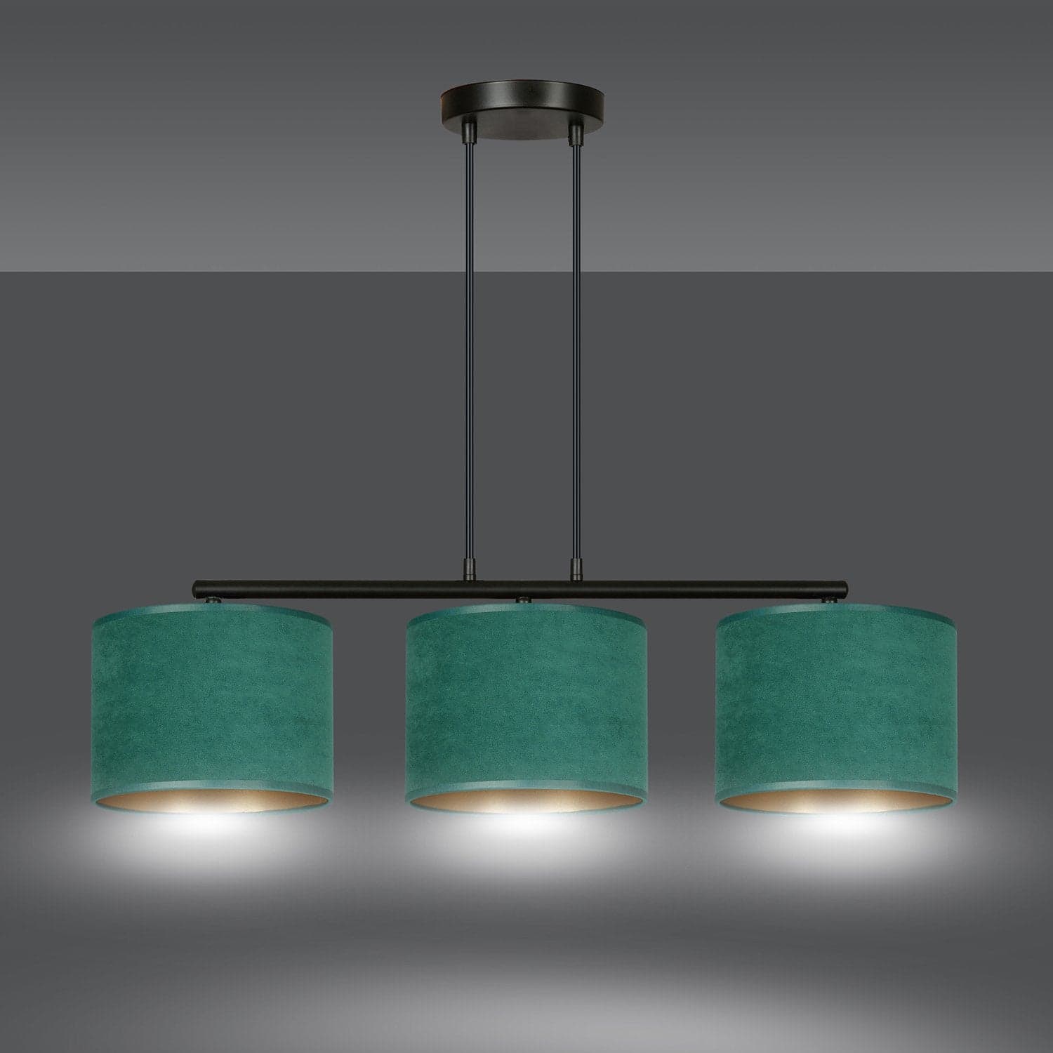 Lampadario 3 Luci Hilde In Acciaio Nero E Paralumi In Tessuto Verde in Lampade a sospensione LuceArt - Montecorvino Pugliano, commercioVirtuoso.it