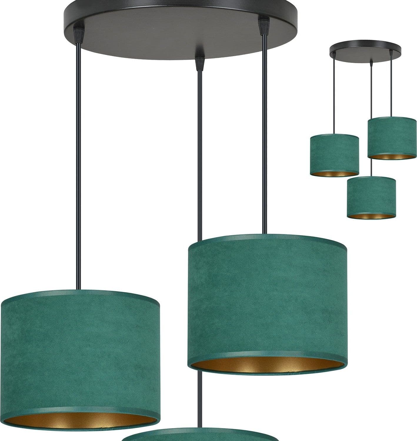 Lampadario Tondo 3 Luci Hilde In Acciaio Nero E Paralumi In Tessuto Verde in Lampade a sospensione LuceArt - Montecorvino Pugliano, commercioVirtuoso.it