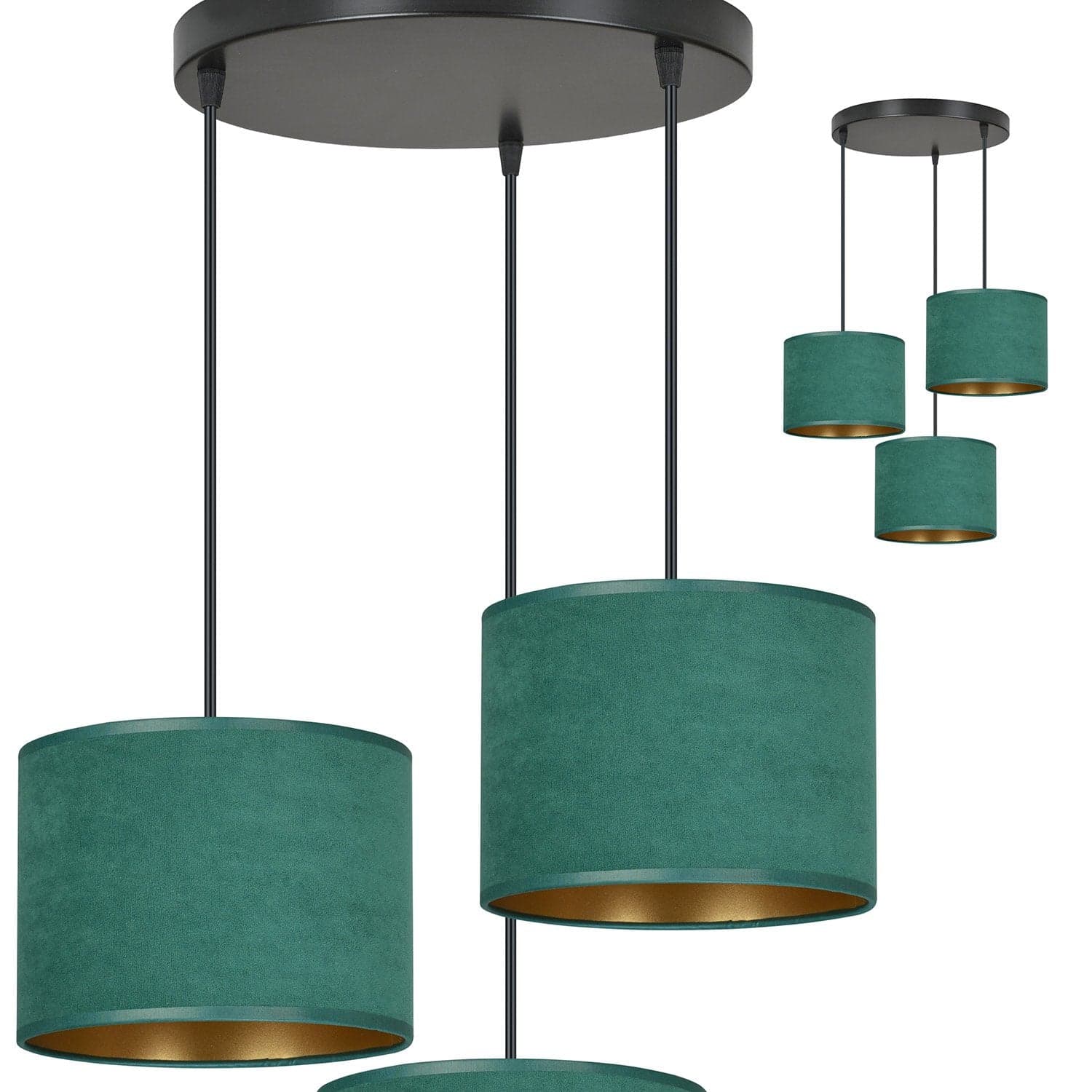 Lampadario Tondo 3 Luci Hilde In Acciaio Nero E Paralumi In Tessuto Verde in Lampade a sospensione LuceArt - Montecorvino Pugliano, commercioVirtuoso.it