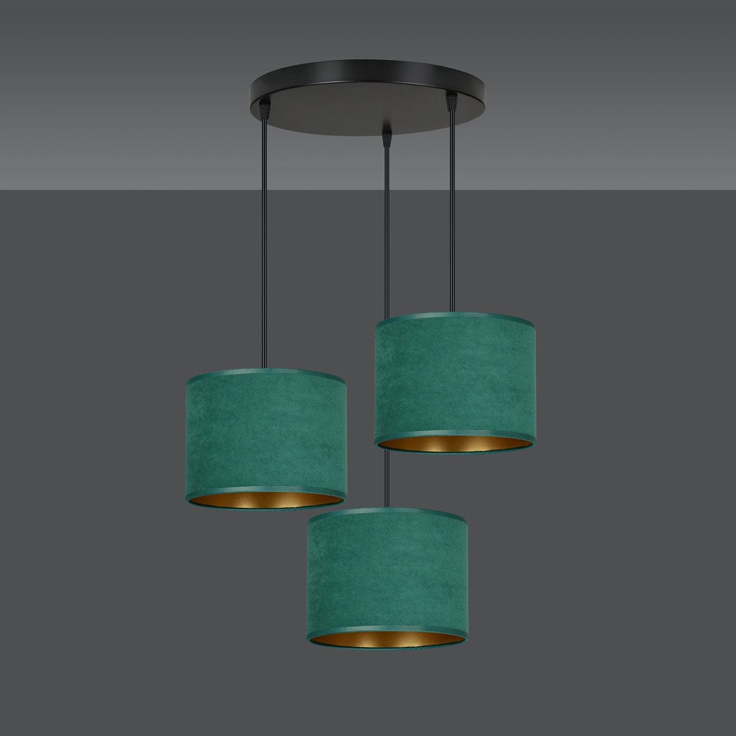 Lampadario Tondo 3 Luci Hilde In Acciaio Nero E Paralumi In Tessuto Verde in Lampade a sospensione LuceArt - Montecorvino Pugliano, commercioVirtuoso.it