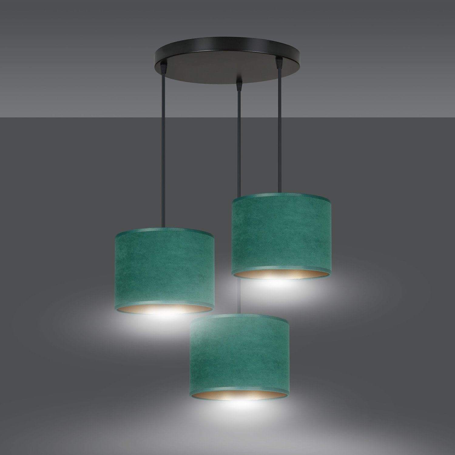 Lampadario Tondo 3 Luci Hilde In Acciaio Nero E Paralumi In Tessuto Verde in Lampade a sospensione LuceArt - Montecorvino Pugliano, commercioVirtuoso.it