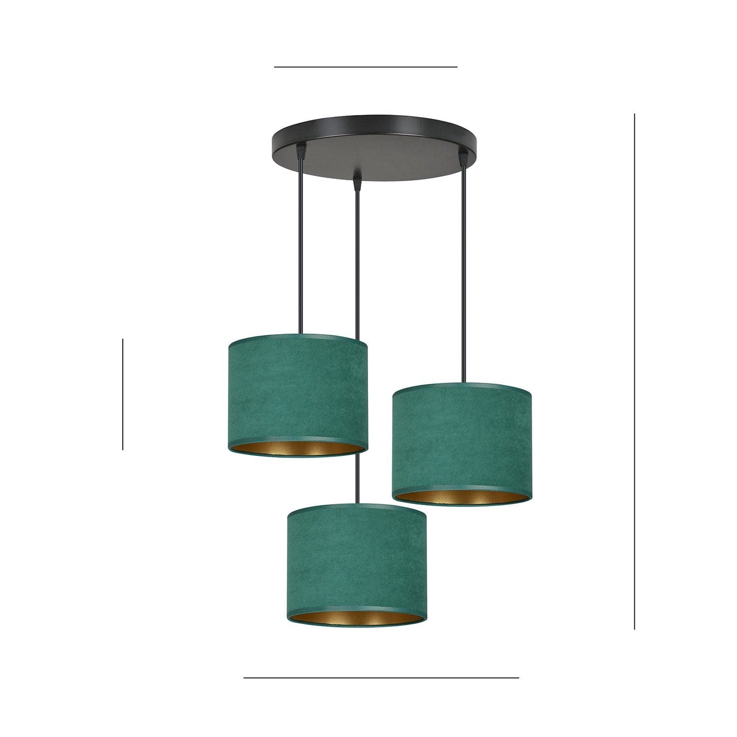 Lampadario Tondo 3 Luci Hilde In Acciaio Nero E Paralumi In Tessuto Verde in Lampade a sospensione LuceArt - Montecorvino Pugliano, commercioVirtuoso.it