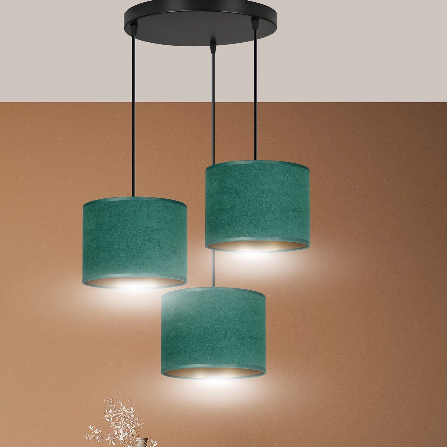 Lampadario Tondo 3 Luci Hilde In Acciaio Nero E Paralumi In Tessuto Verde in Lampade a sospensione LuceArt - Montecorvino Pugliano, commercioVirtuoso.it